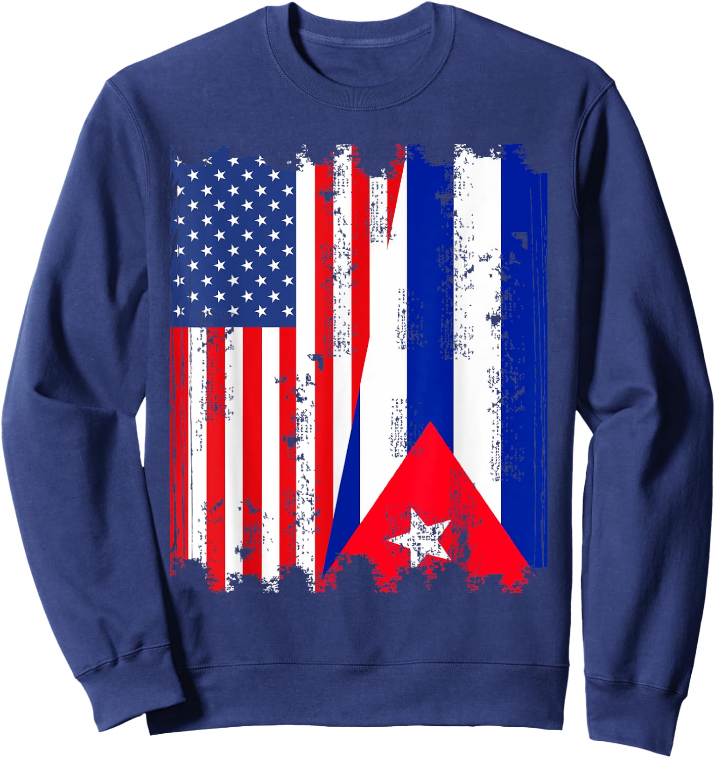 American Flag And Cuban Flag Together Sweatshirt - Sweatshirt | Navy