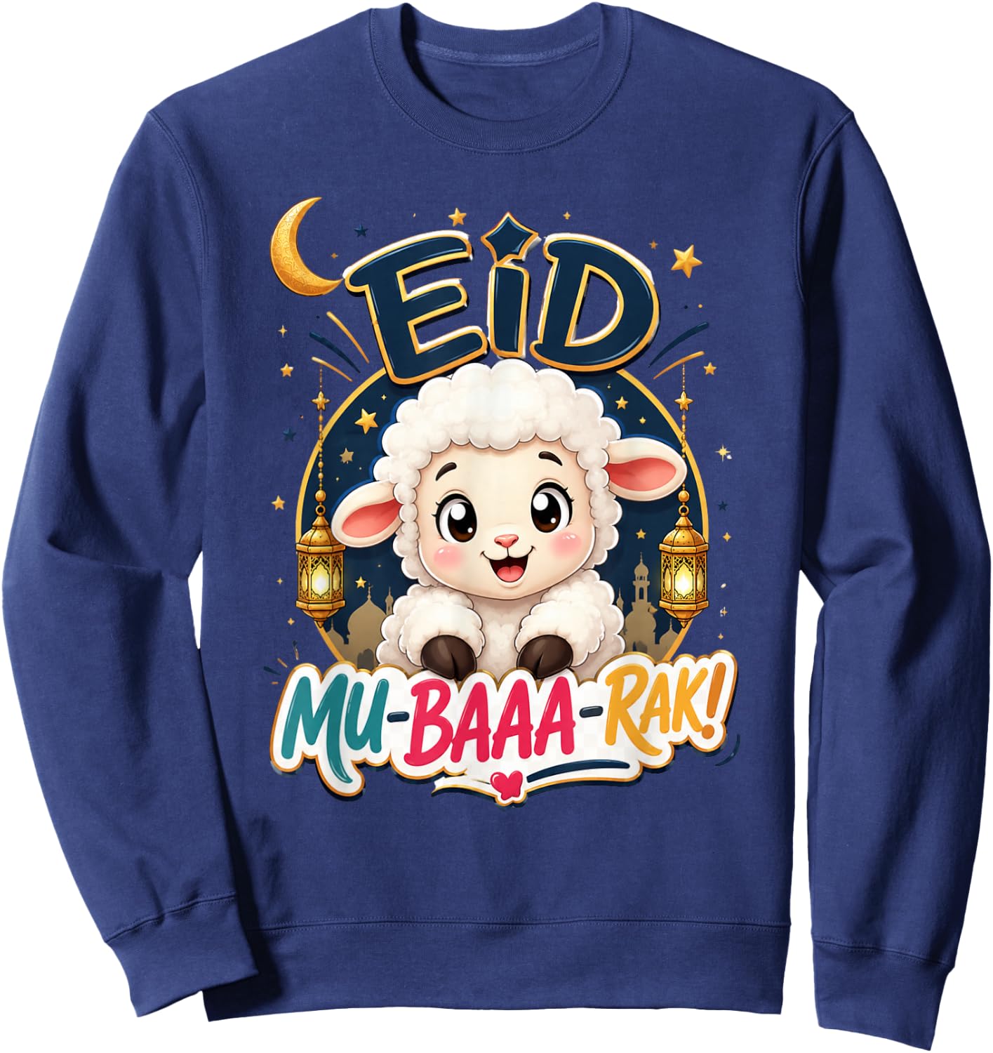 Happy Eid Al Adha Mubarak Kids Muslim Cute Sheep Holiday Sweatshirt - Sweatshirt | Navy