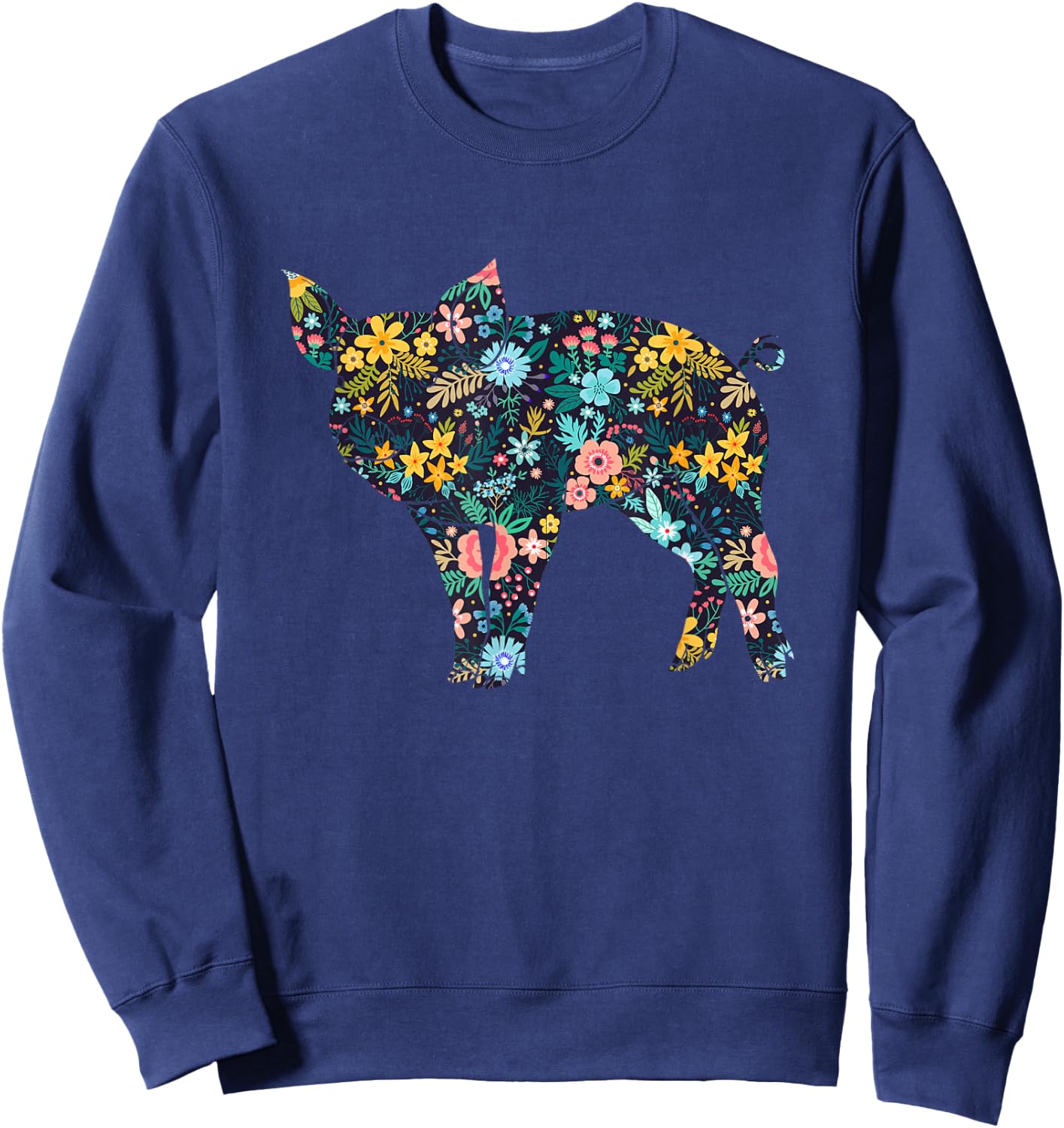 Floral Piglet Silhouette Girls Graphic Pig Sweatshirt - Sweatshirt | Navy