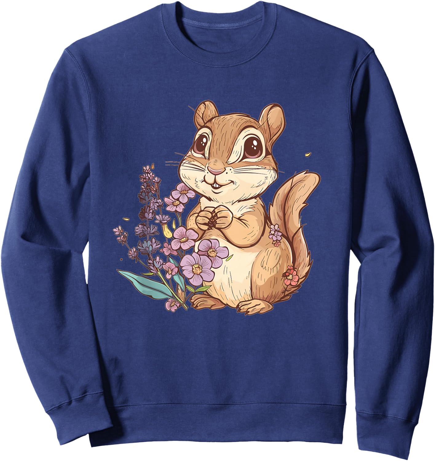 Cute Chipmunk With Flowers I Kids Chipmunk Sweatshirt - Sweatshirt | Navy
