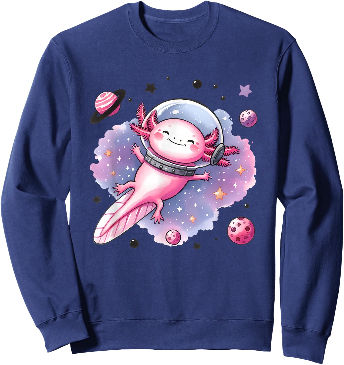 Space Axolotl Cosmic Journey Stars Planets Sweatshirt - Sweatshirt | Navy