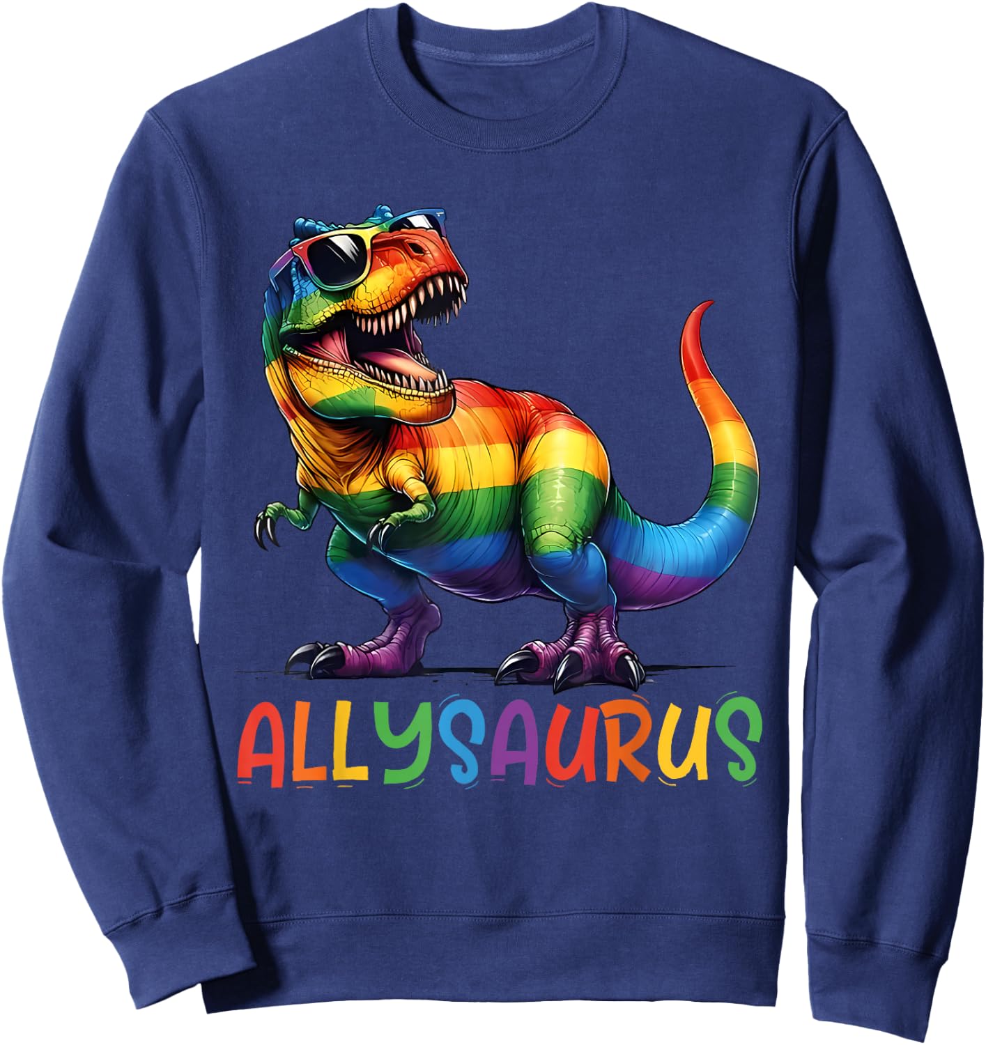 Kids Gay Rainbow Dino Allysaurus LGBT Pride Ally Toddler Boy Sweatshirt - Sweatshirt | Navy