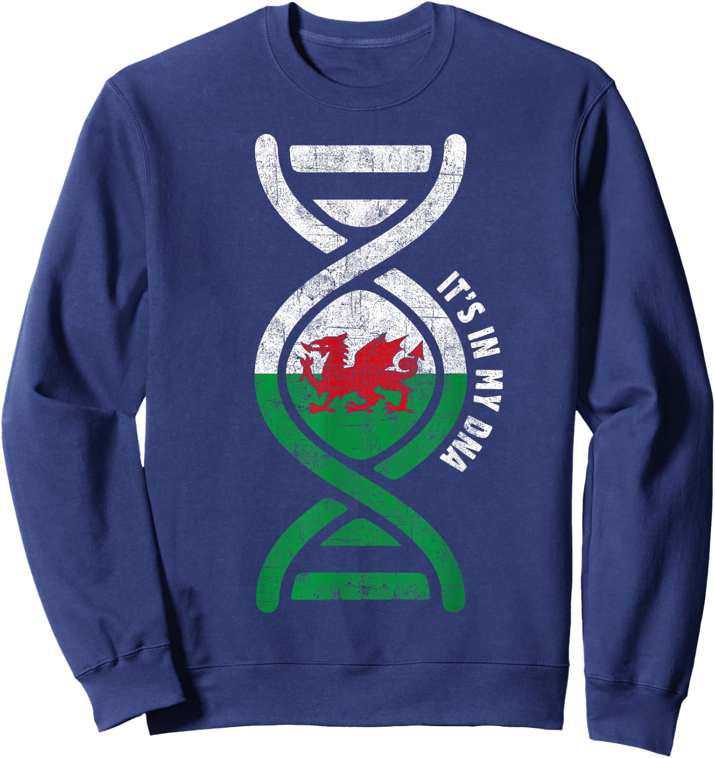 Welsh Flag of Wales Cymru Heritage DNA Graphic Proud Genes Sweatshirt - Sweatshirt | Navy