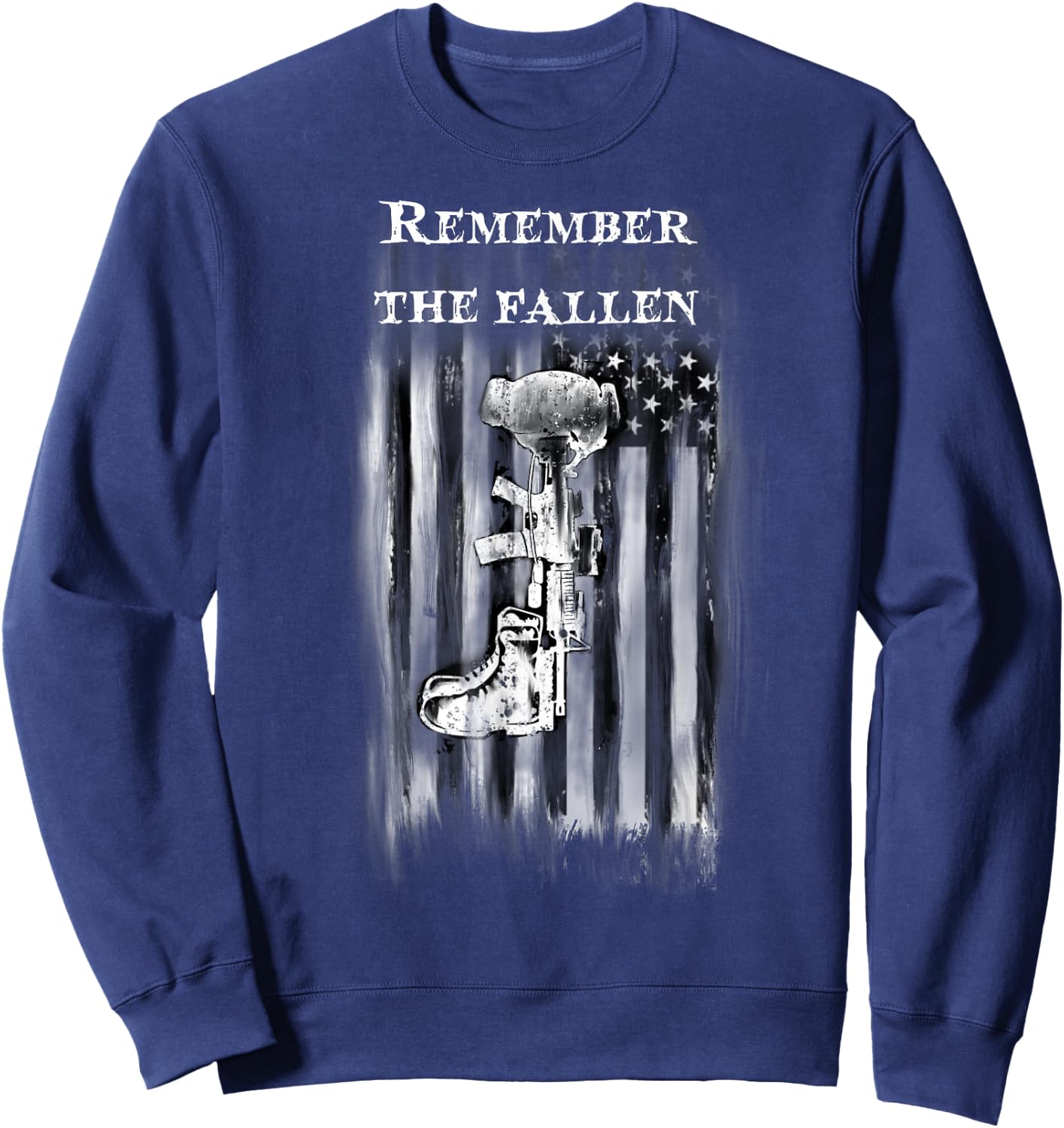 USA fallen soldier battle cross flag warrior shirt Sweatshirt - Sweatshirt | Navy