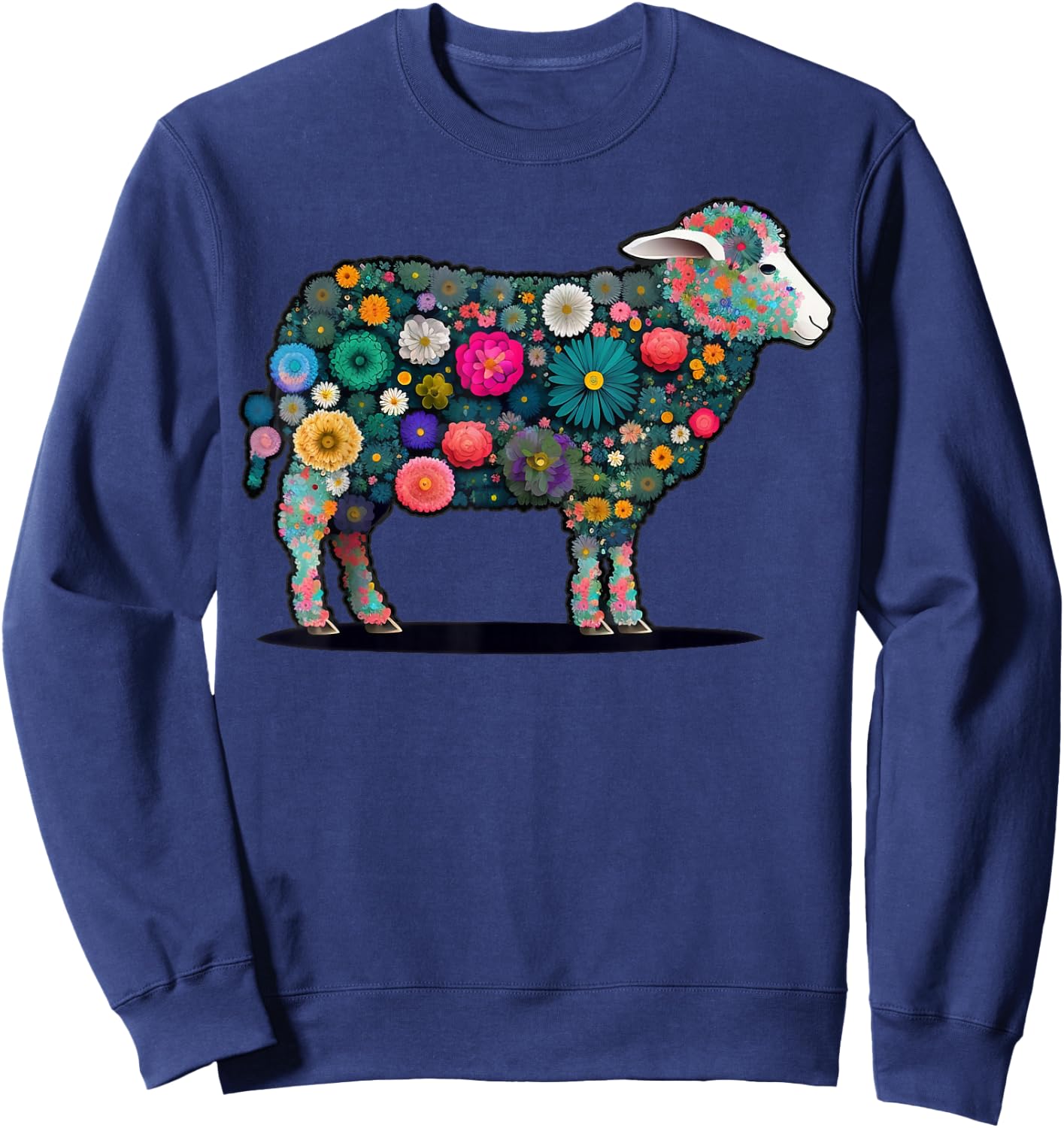 Cute Flower Sheep on summer Floral Sheep Sweatshirt - Sweatshirt | Navy