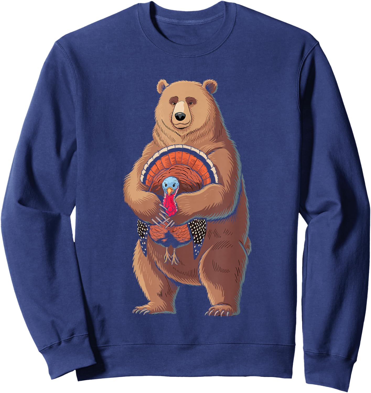 Funny Thanksgiving Bear Hugging A Turkey Sweatshirt - Sweatshirt | Navy