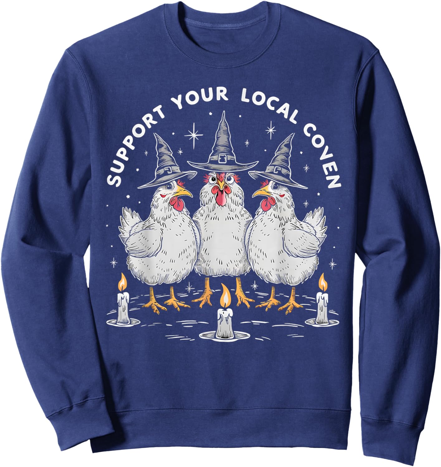 Support Your Local Coven Funny Farm Witch Chicken Halloween Sweatshirt - Sweatshirt | Navy