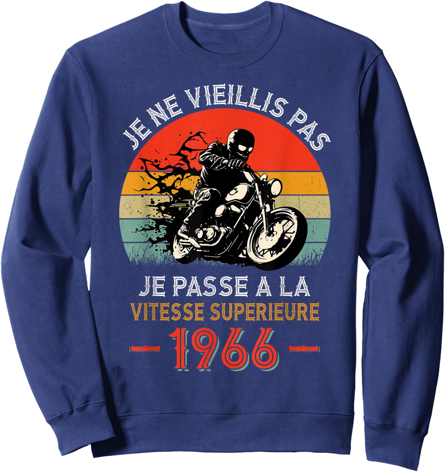 Birthday 59 Years Biker Born In 1966 Vintage Motorcycle Biker , Black, S Sweatshirt - Sweatshirt | Navy