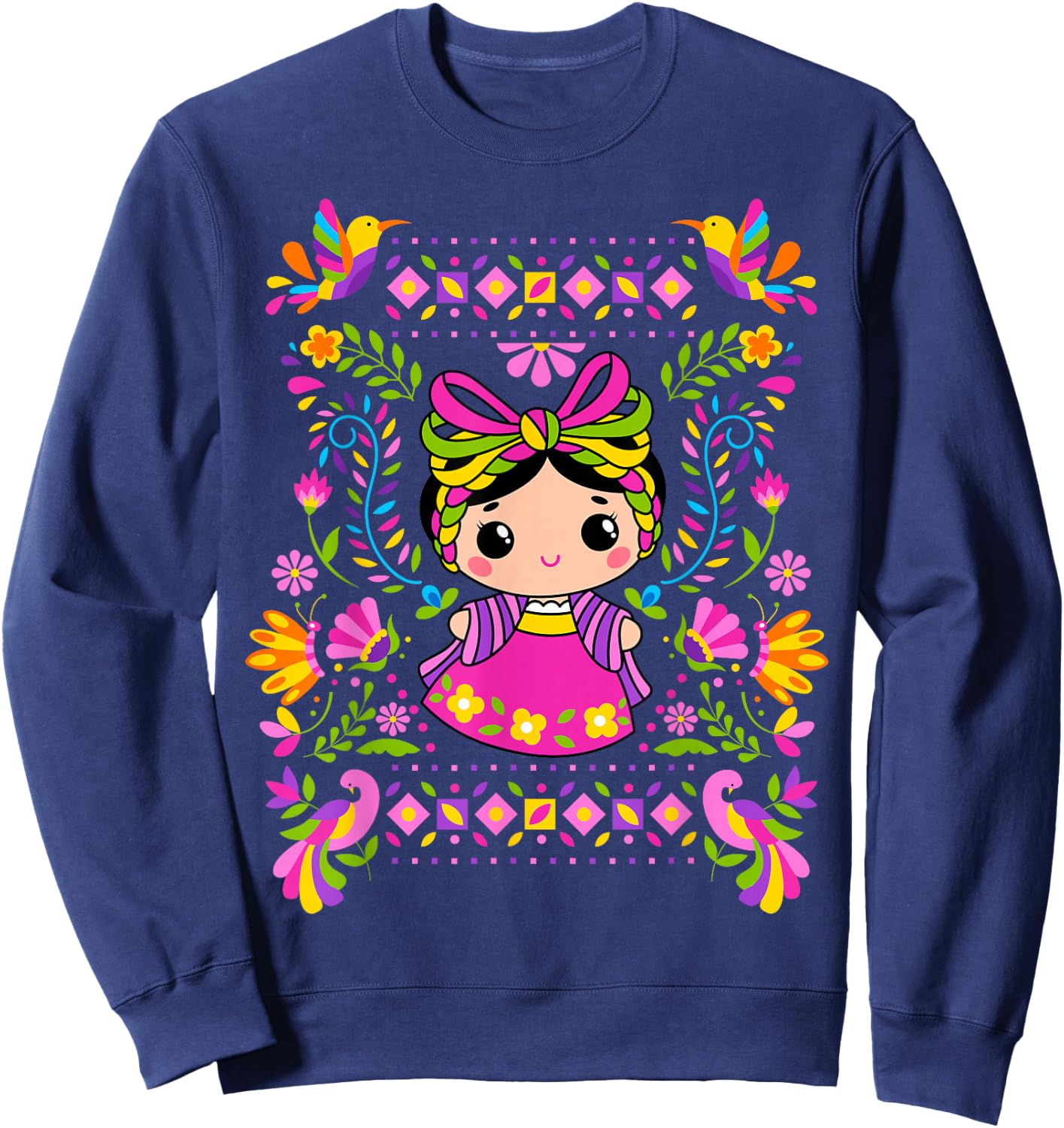 María Mazahua Muñeca de Trapo Mexicana Otomí Sweatshirt - Sweatshirt | Navy