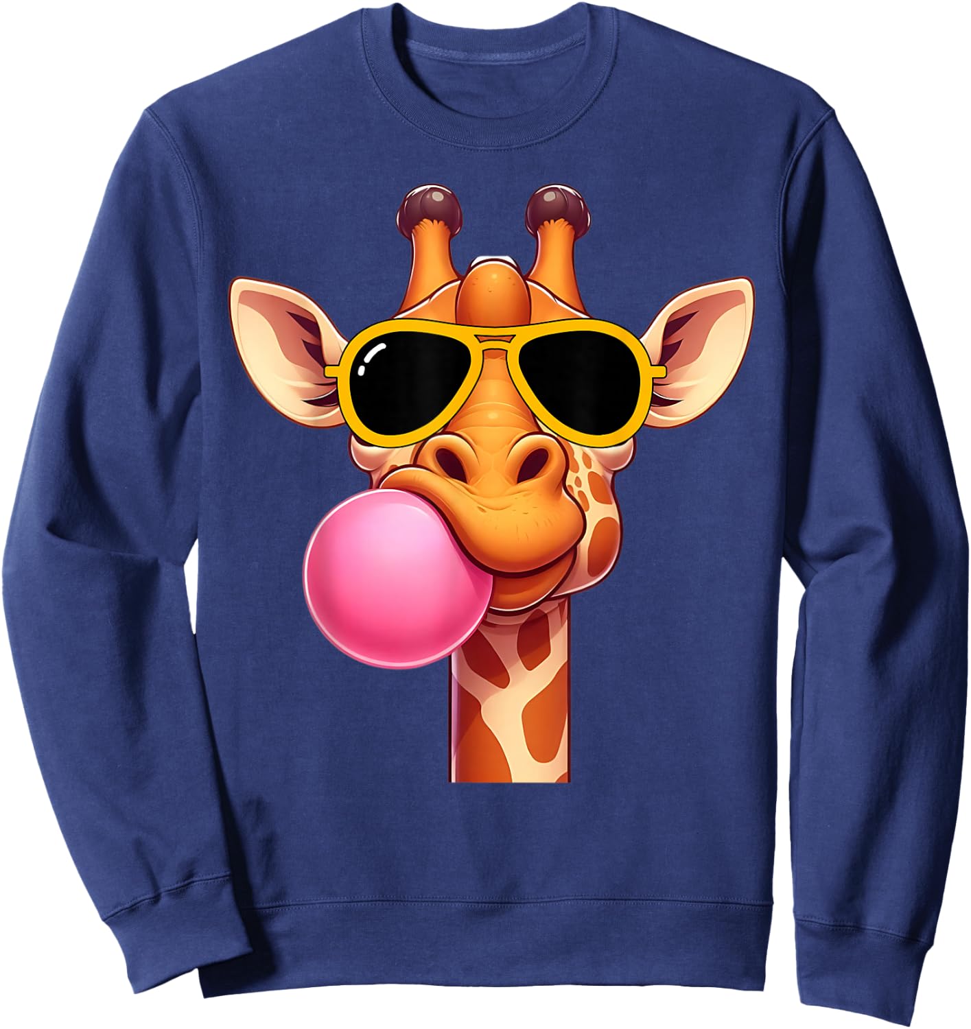 Giraffe cute Giraffe with pink Bubble Gum and Sunglasses Sweatshirt - Sweatshirt | Navy