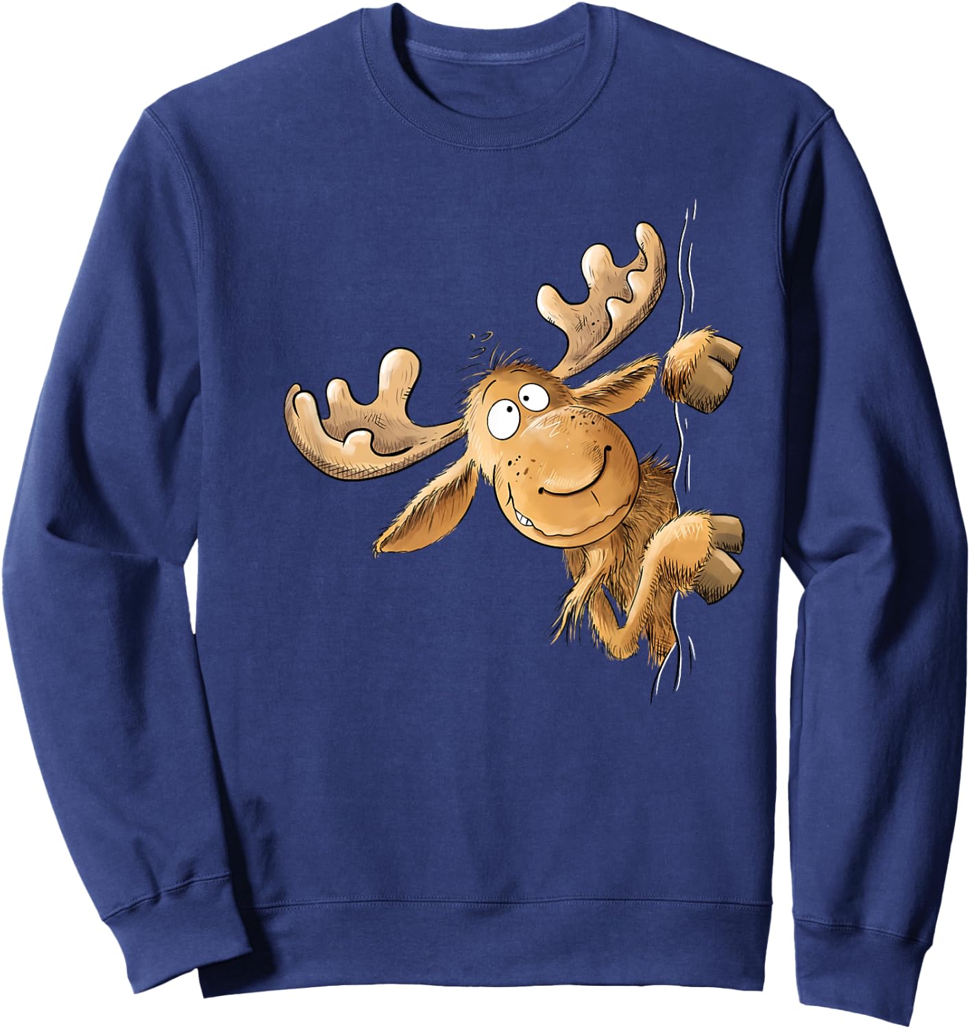 Funny with Cartoon I Elk Wild Animal Motif, black Sweatshirt - Sweatshirt | Navy