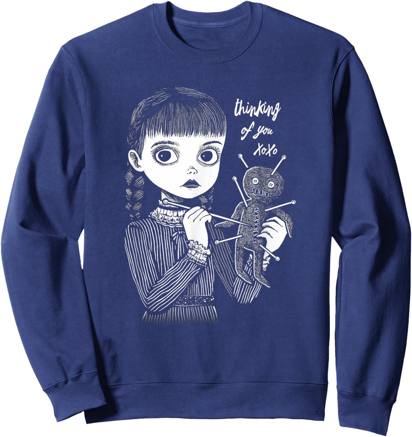 Thinking Of You Creepy Cute VooDoo Girl With Doll Sweatshirt - Sweatshirt | Navy