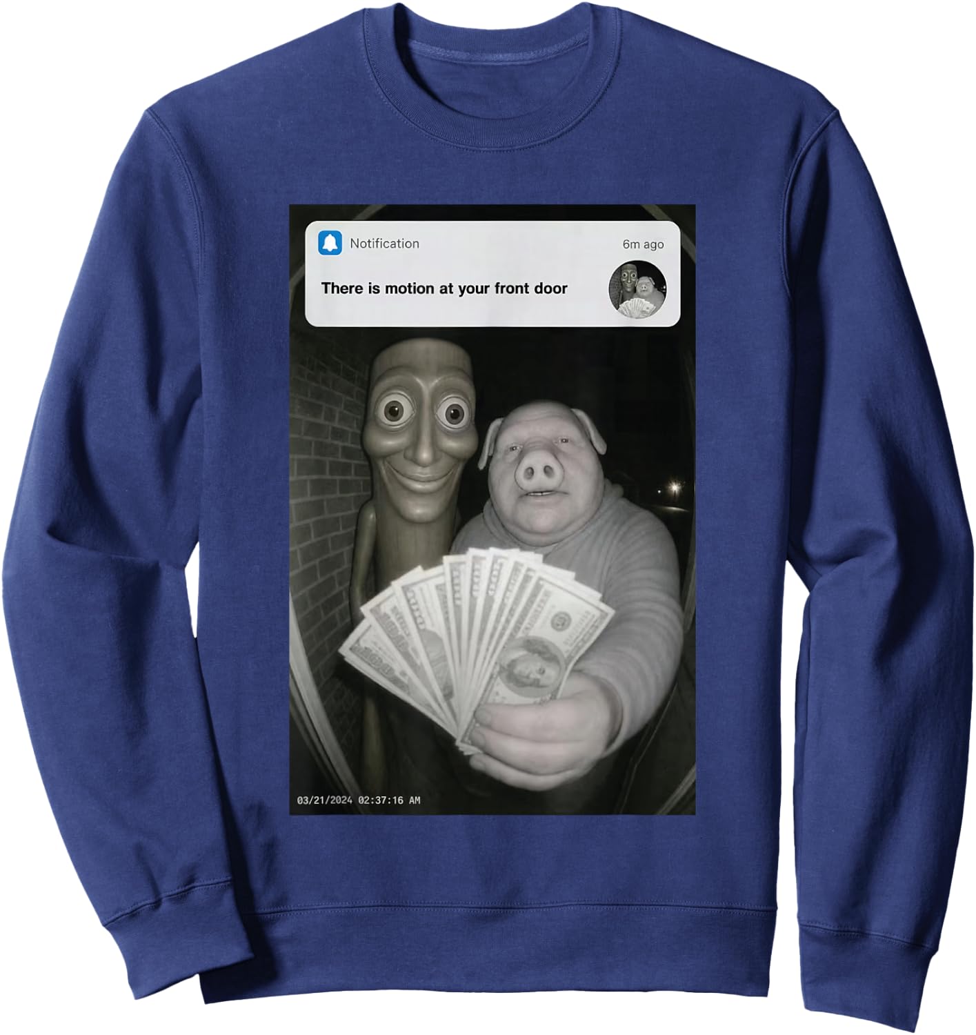 There is Motion At Your Haustür Tung Tung Sahur John Pork Sweatshirt - Sweatshirt | Navy