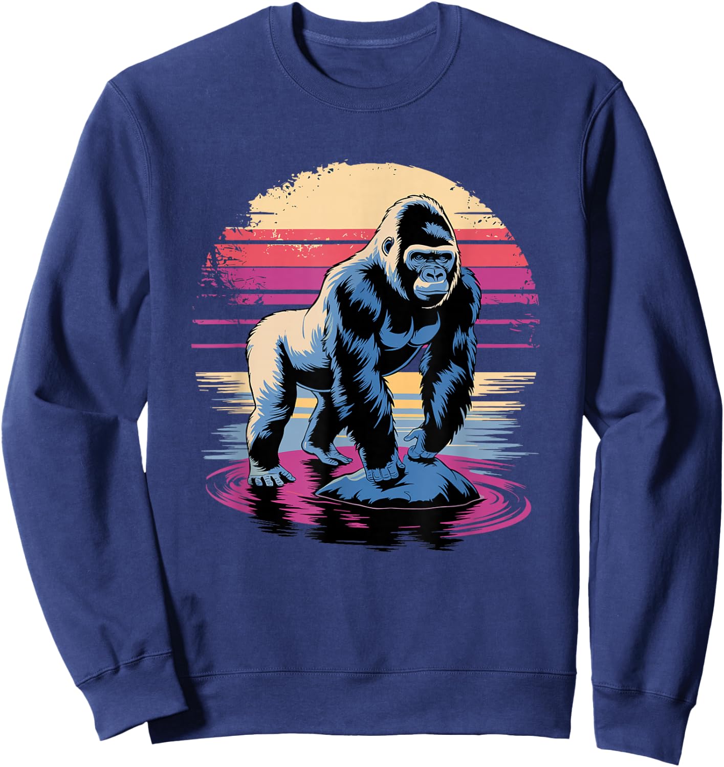 Retro Sunset Gorilla Silver Gorillas , Black, S Sweatshirt - Sweatshirt | Navy