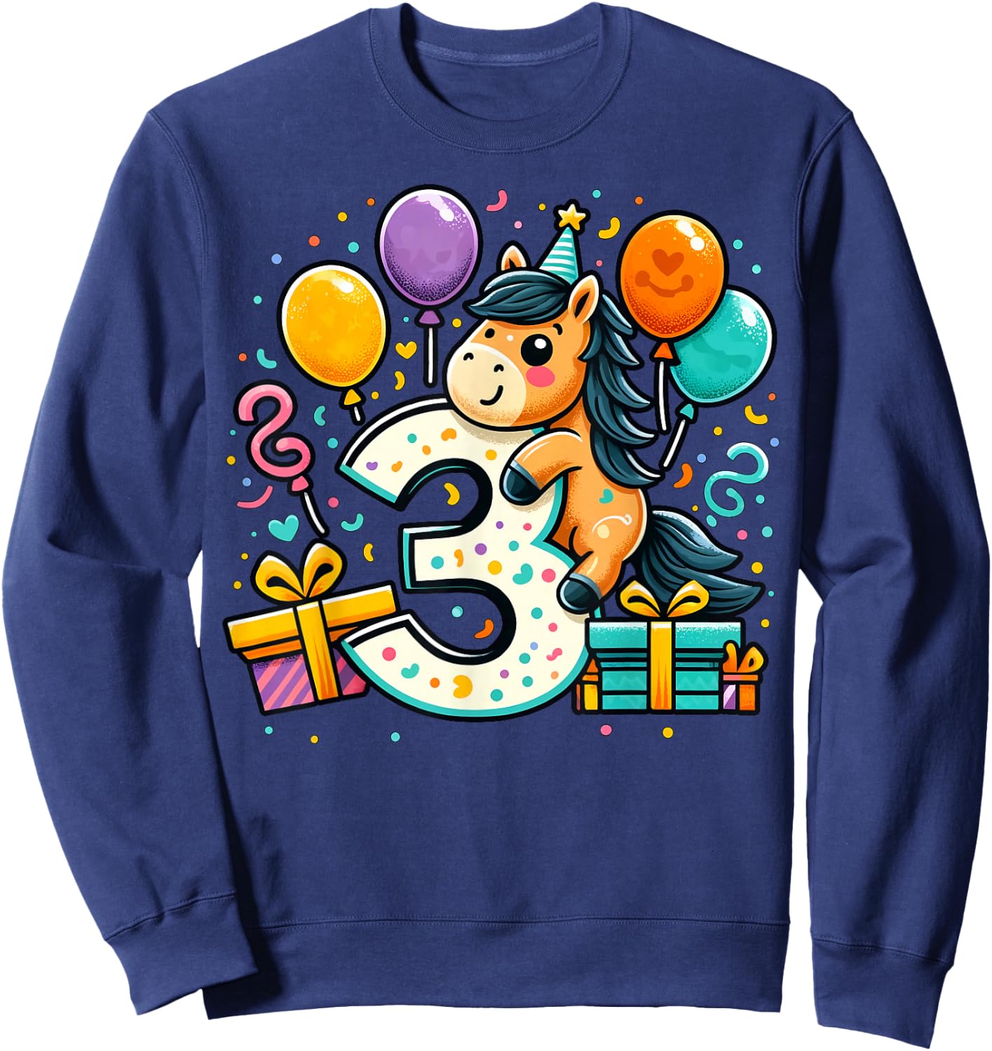 Horse 3rd Birthday Boy Girl 3 Years Old Third Three Horse , black Sweatshirt - Sweatshirt | Navy