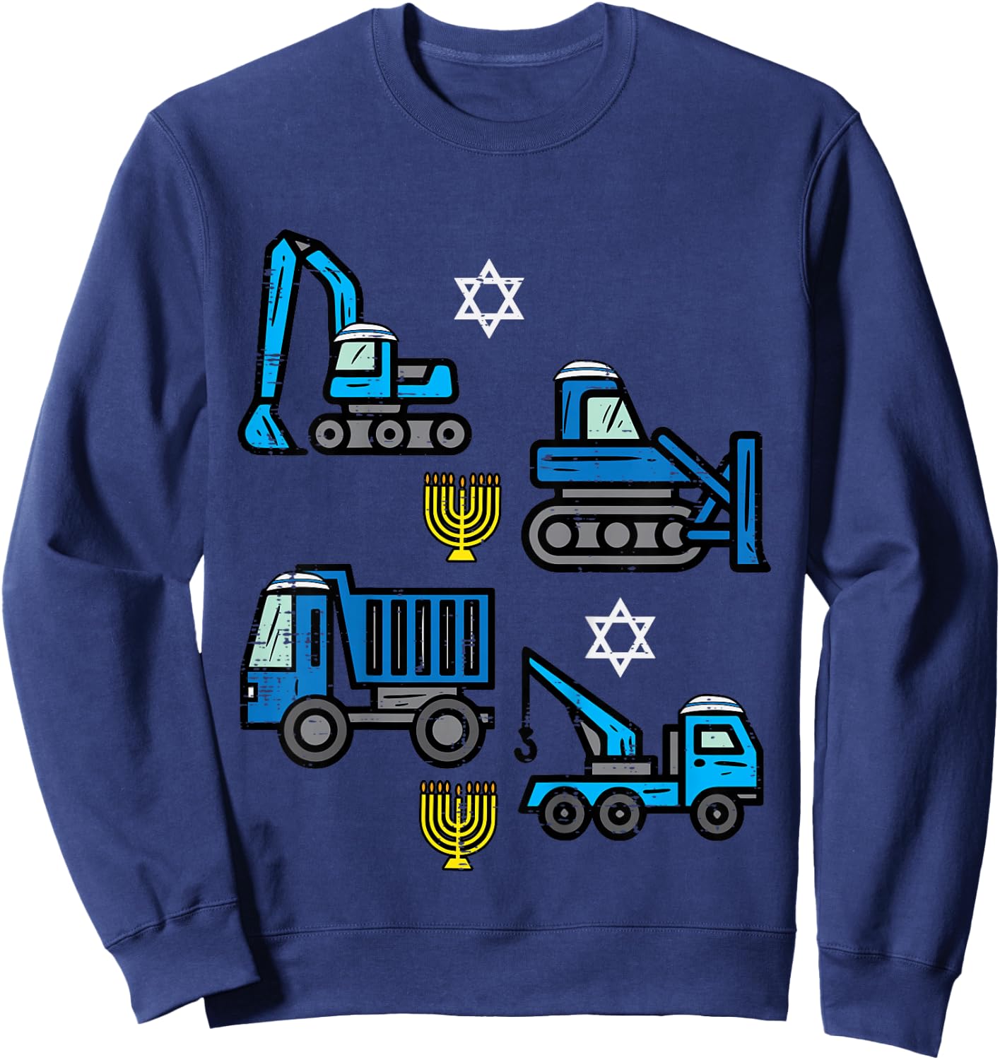 Hanukkah Construction Trucks Jew Chanukah Toddler Boys Kids Sweatshirt - Sweatshirt | Navy