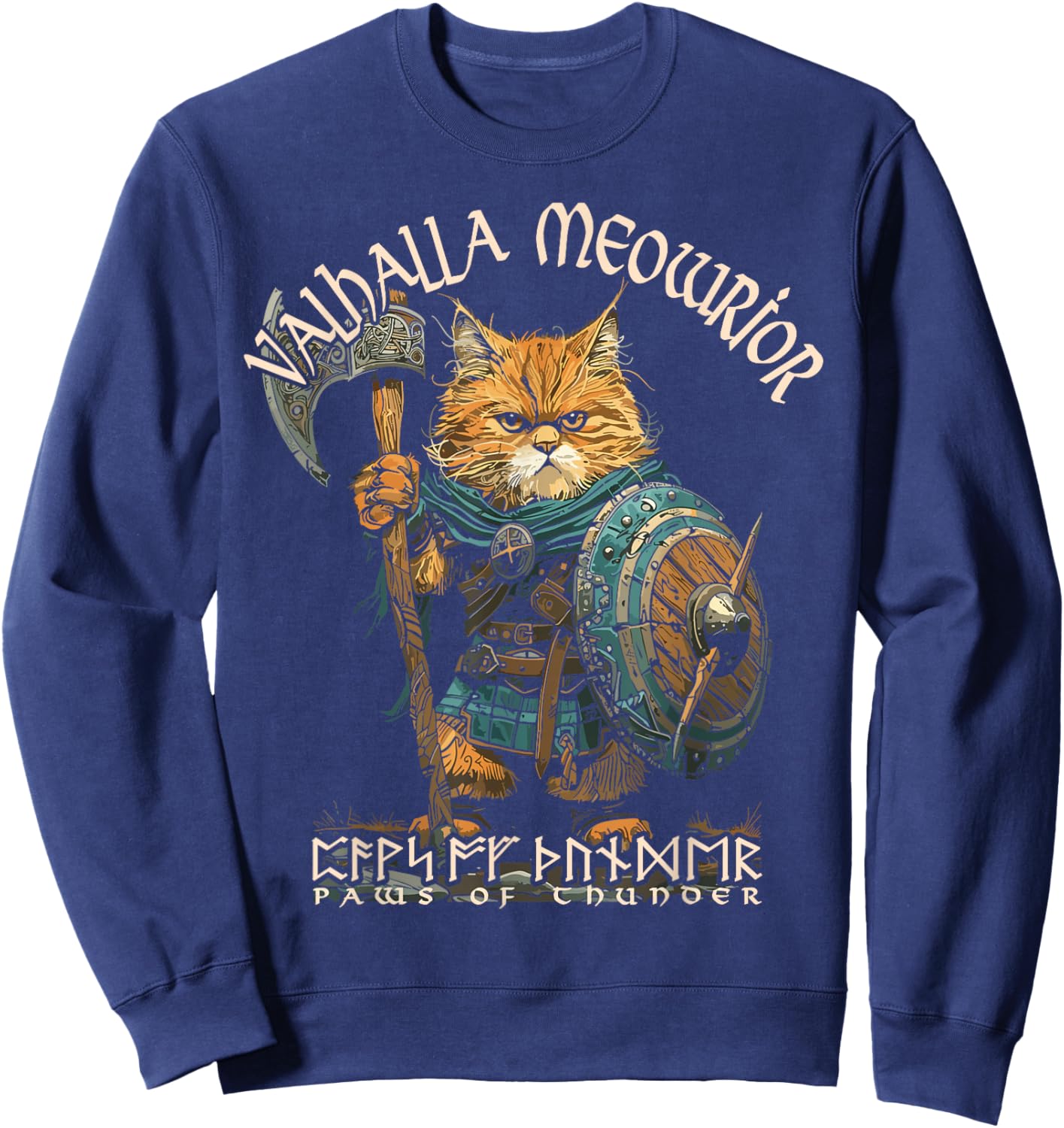 Nordic Norse Valhalla Viking Cat Warrior Men Kids Sweatshirt - Sweatshirt | Navy