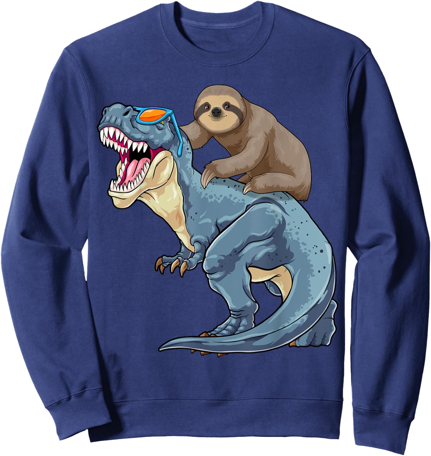 Sloth Riding Dinosaur T-Rex Funny Lazy Animal Dino Pun Sweatshirt - Sweatshirt | Navy