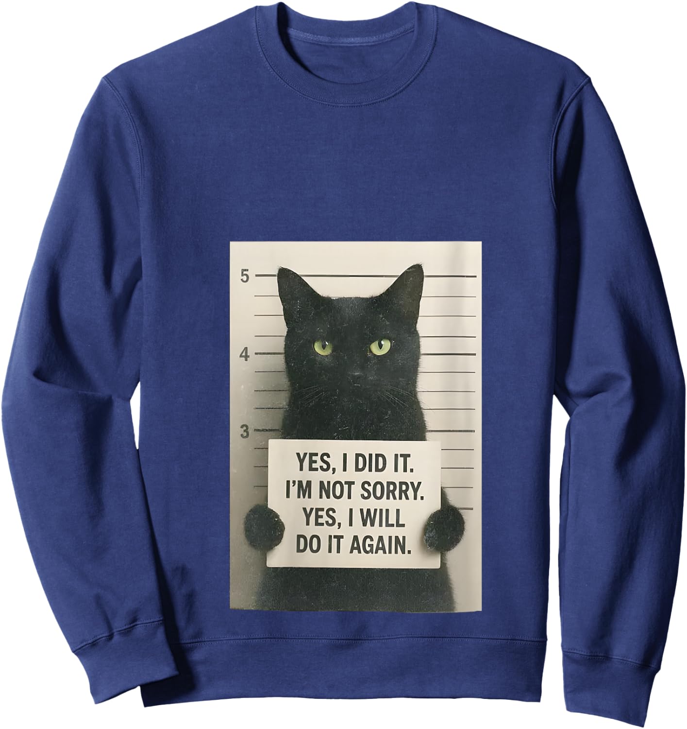 Women's Yes, I Did It. I'm Not Sorry. Yes, I'll Do It Again Cat Meme V-Neck Sweatshirt - Sweatshirt | Navy
