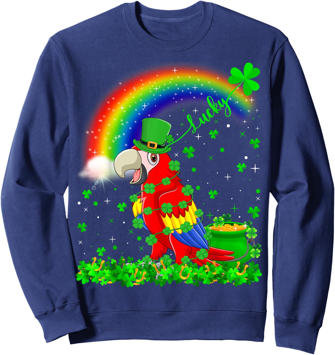 Rainbow Irish Shamrock Lucky Parrot Bird St. Patrick's Day Sweatshirt - Sweatshirt | Navy