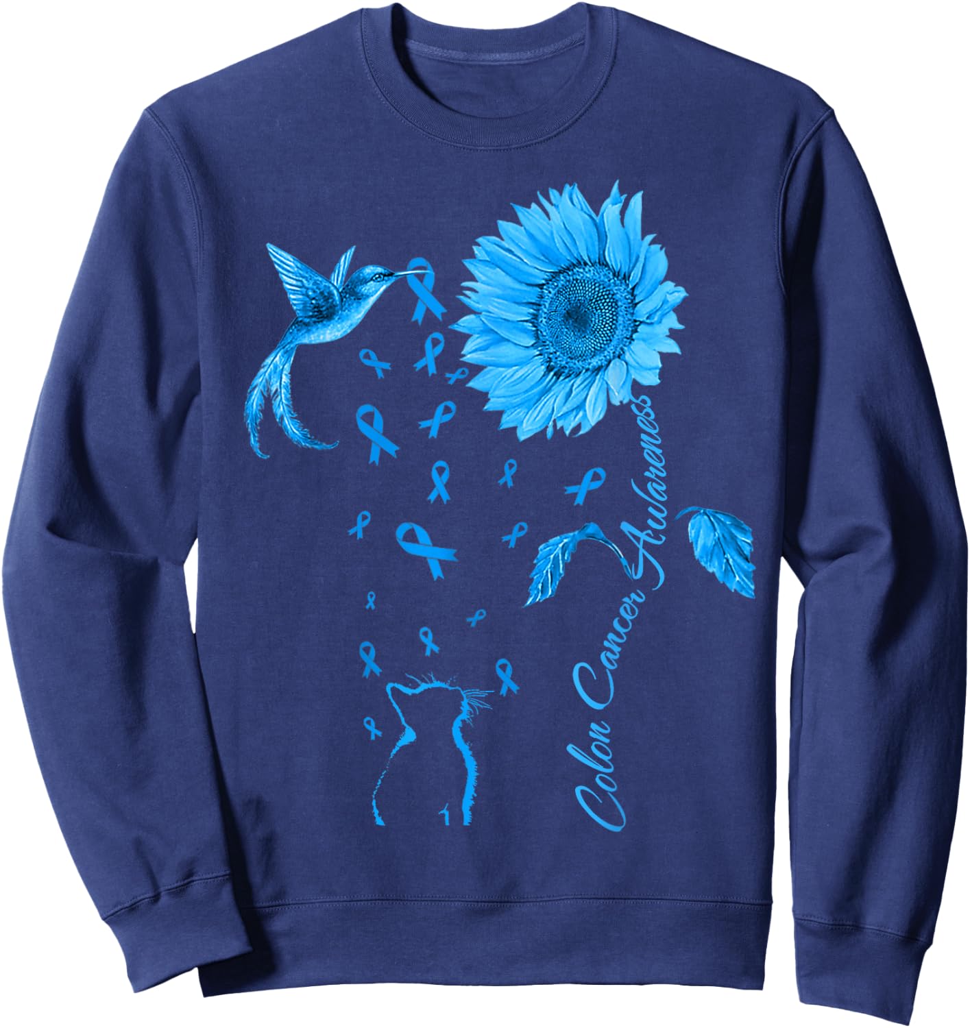 Colon Cancer Awareness Colorectal Blue Ribbon Sunflower Sweatshirt - Sweatshirt | Navy