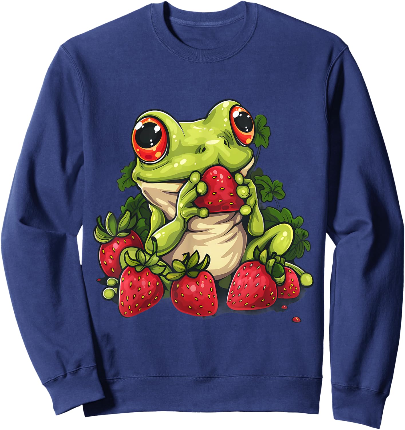 Strawberry Frog Strawberries Animal Print Wildlife Drawing Sweatshirt - Sweatshirt | Navy