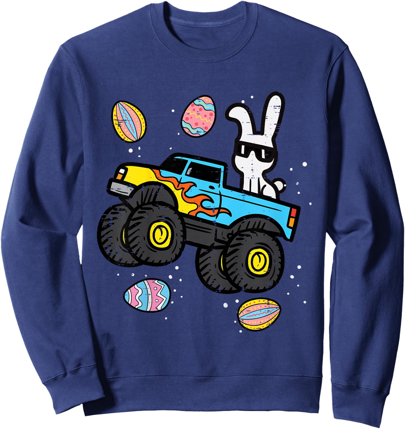 Kids Bunny Monster Truck Easter Eggs Cool Boys Kids Toddler Youth Sweatshirt - Sweatshirt | Navy