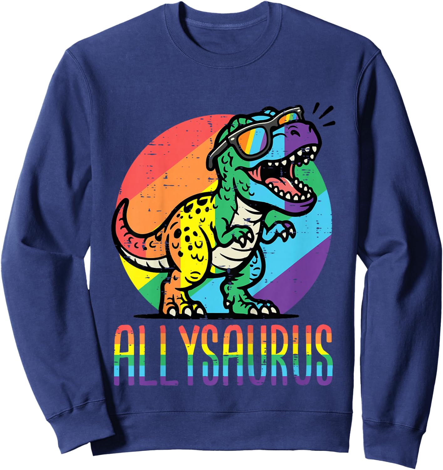 Kids Rainbow Dino Trex Allysaurus LGBTQ Gay Pride Ally Boys Kids Sweatshirt - Sweatshirt | Navy