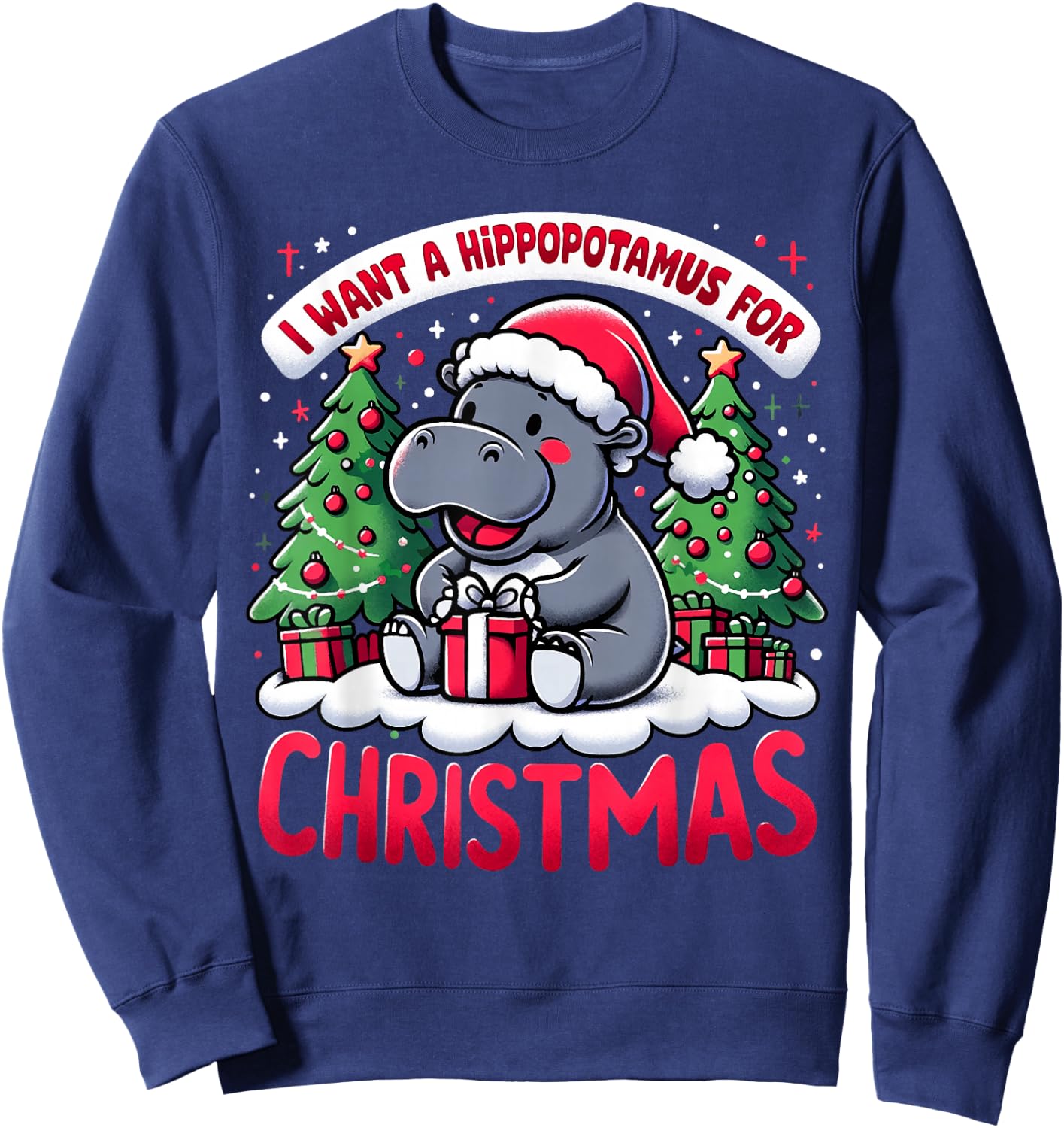 Christmas Tree Hippopotamus Xmas Hippo Lover Team Santa Sweatshirt - Sweatshirt | Navy