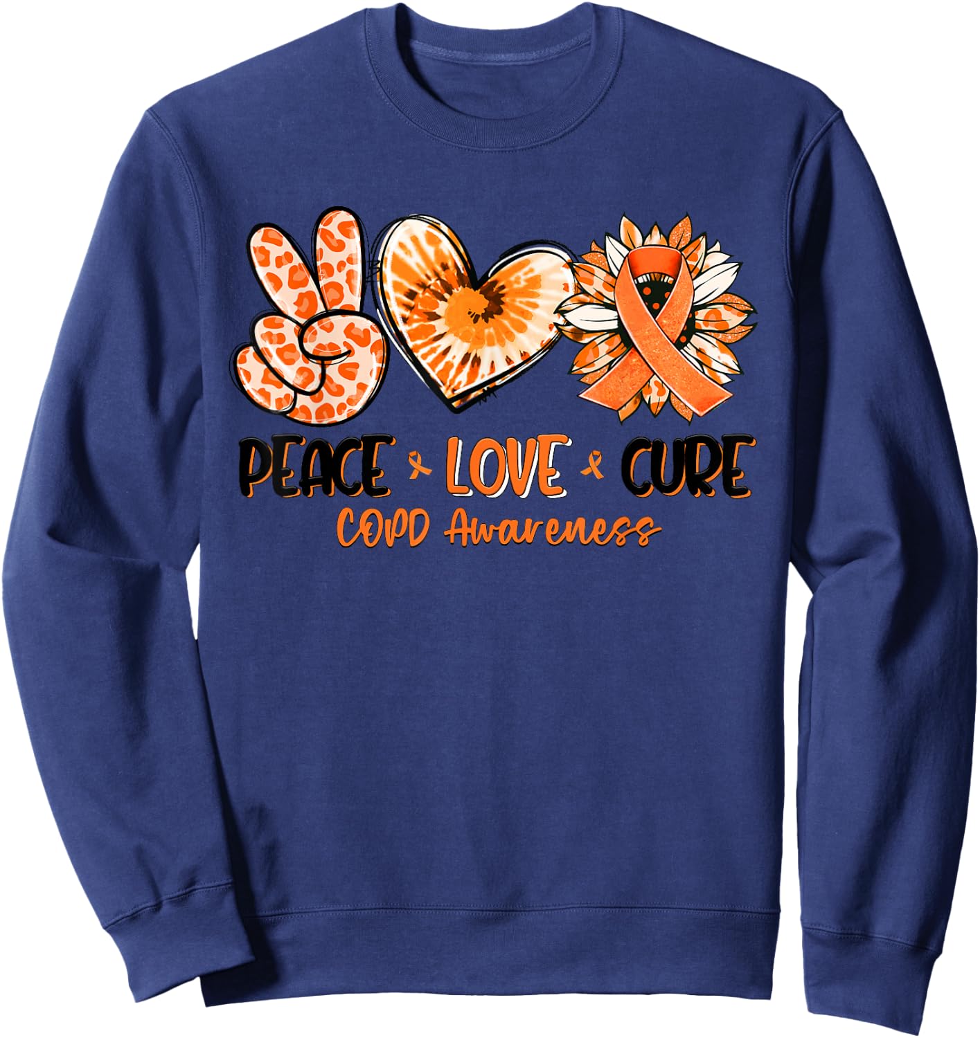 Peace Love Cure Sunflower Leopard COPD Awareness Gifts Sweatshirt - Sweatshirt | Navy