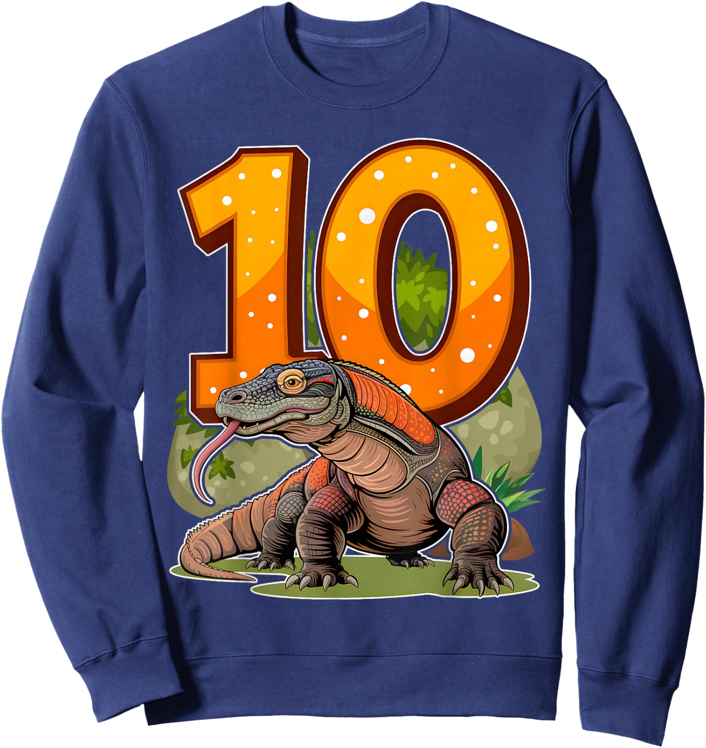10 Year Old Komodo Dragon Reptile 10th Birthday Party B-Day Sweatshirt - Sweatshirt | Navy