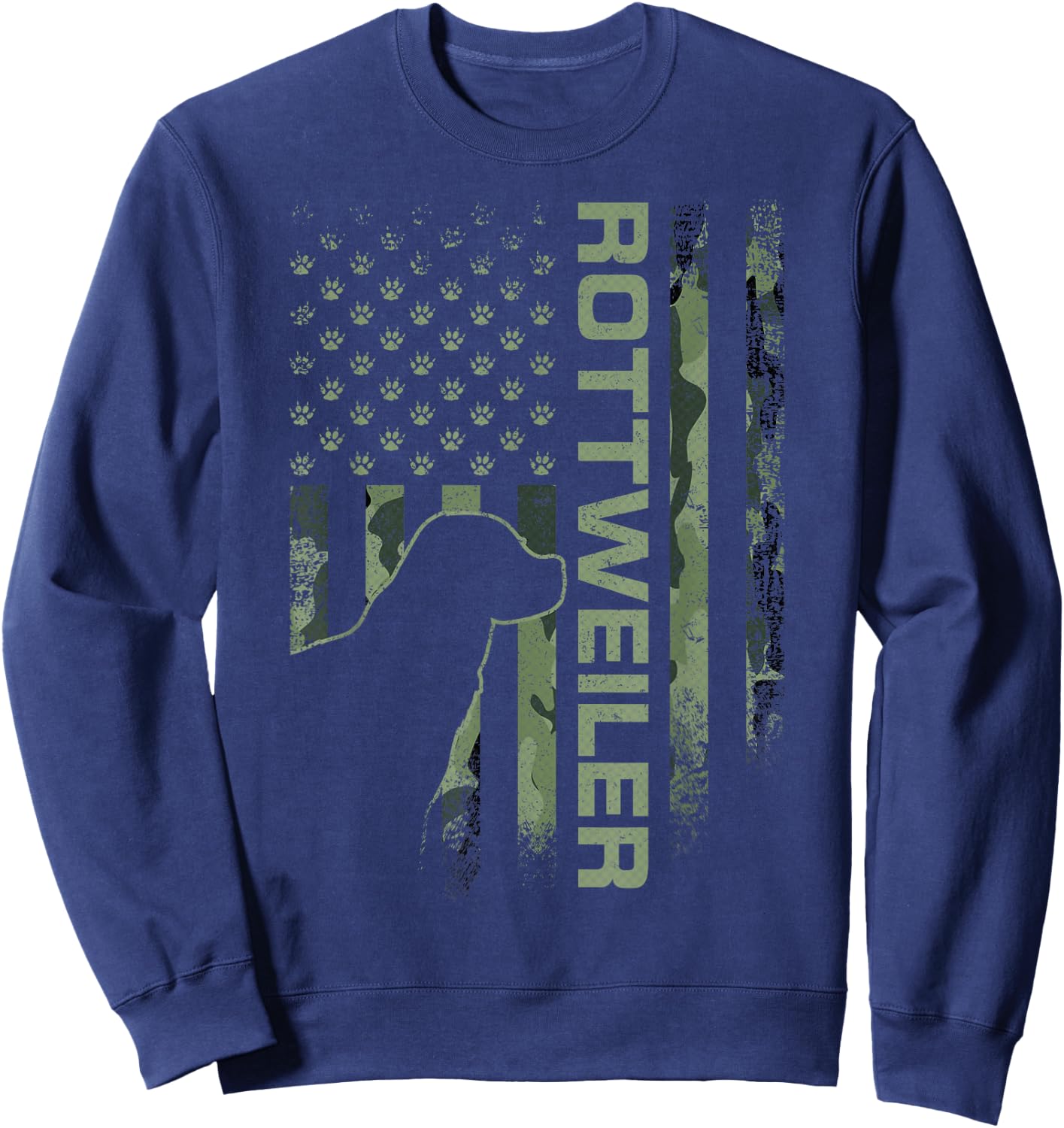 Vintage USA American Camo Flag Rottweiler Rottie Silhouette Sweatshirt - Sweatshirt | Navy