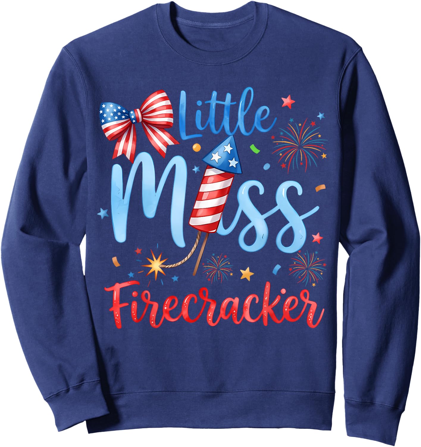 Miss Firecracker 4th July America Patriot Toddler Girl Kids Sweatshirt - Sweatshirt | Navy
