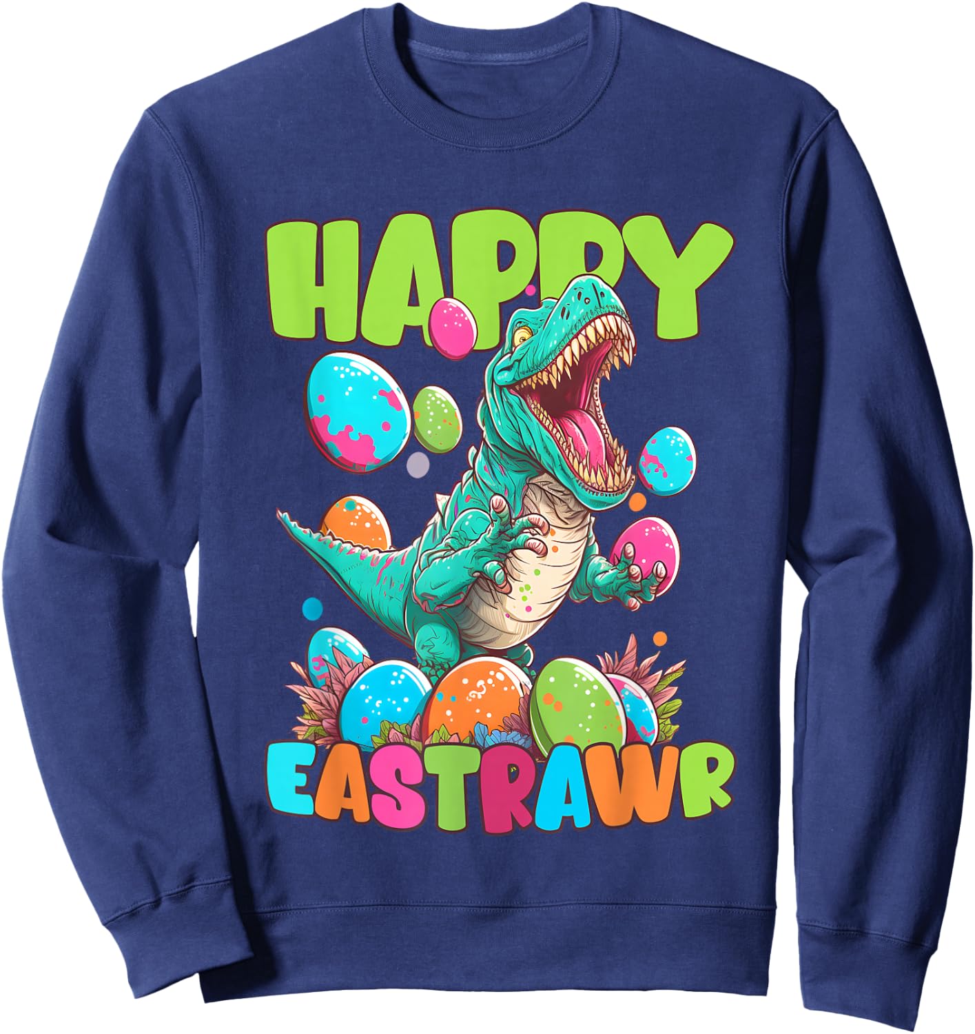 Happy Eastrawr Toddler Boya Kids T-Rex Easter Dinosaur Sweatshirt - Sweatshirt | Navy
