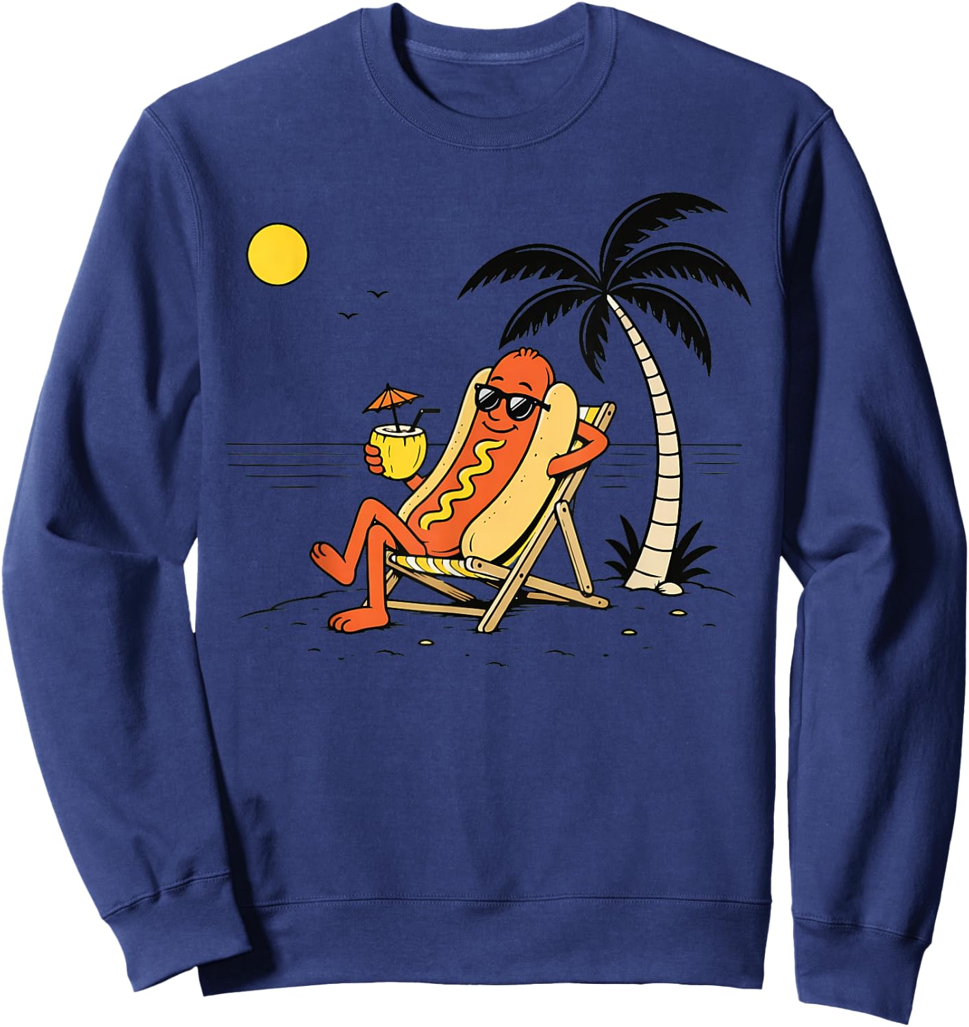 Hotdog Paradise Funny Hotdog Cartoon Beach Vacation Sweatshirt - Sweatshirt | Navy