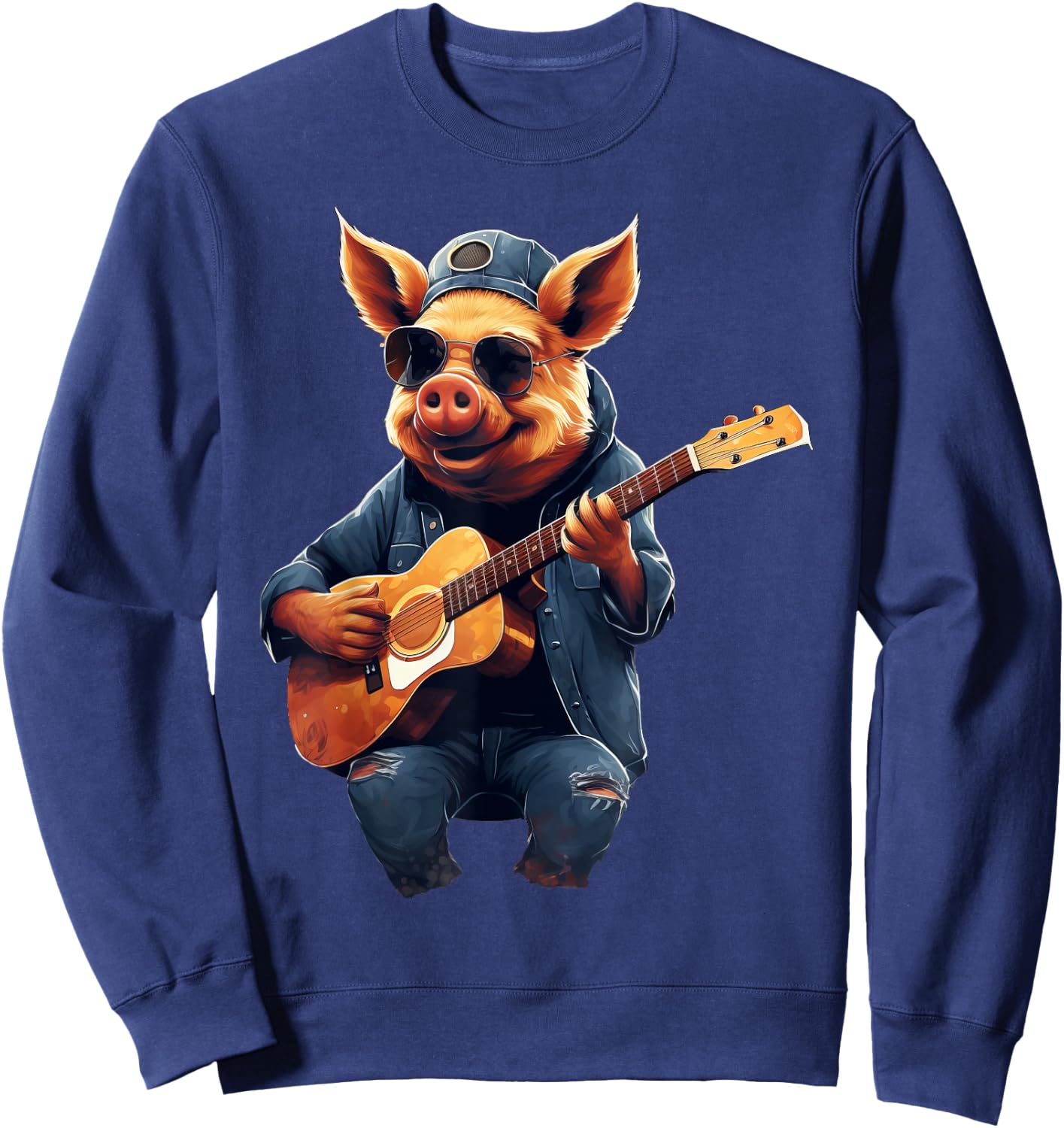 Cute Pig Playing Guitar Pigs Musician Music Sweatshirt - Sweatshirt | Navy