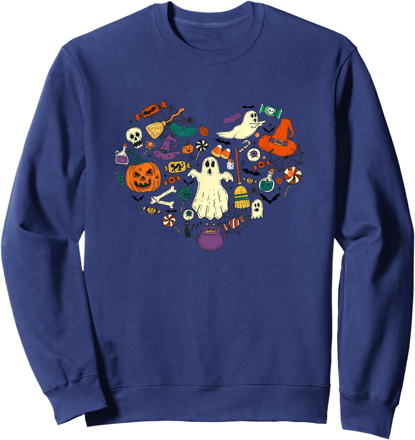 Halloween Heart Women Cute Vintage Graphic Halloween Party Sweatshirt - Sweatshirt | Navy