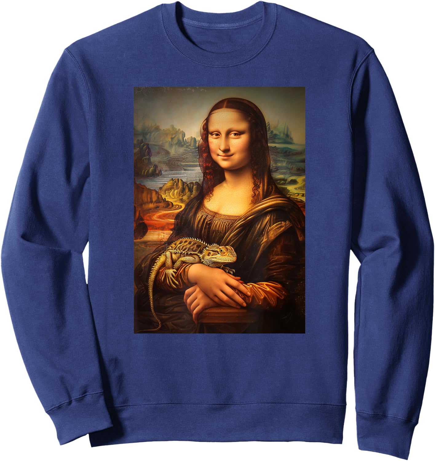 Bearded Dragon Mona Lisa Painting Art Mom Dad Sweatshirt - Sweatshirt | Navy
