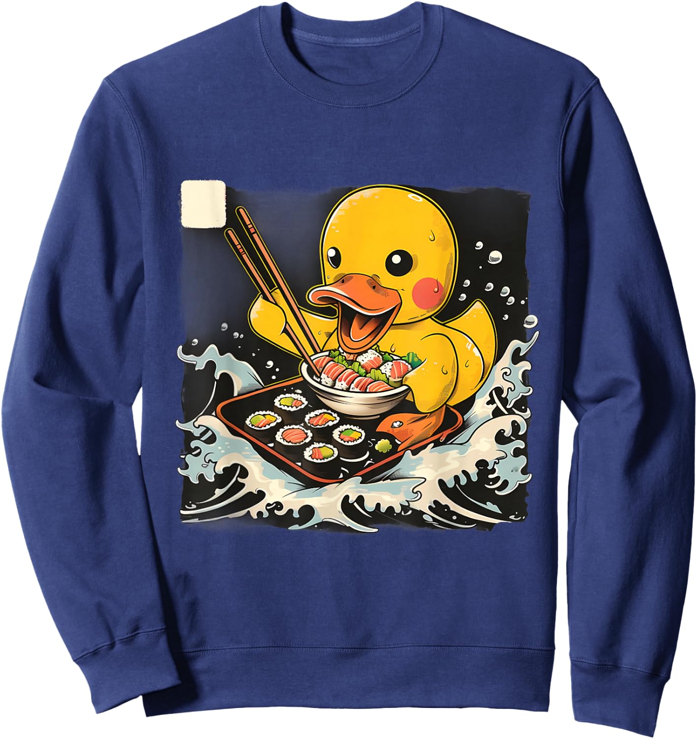 Rubber Duck Sushi Lover Rubber Duckling Ocean Great Wave Sweatshirt - Sweatshirt | Navy