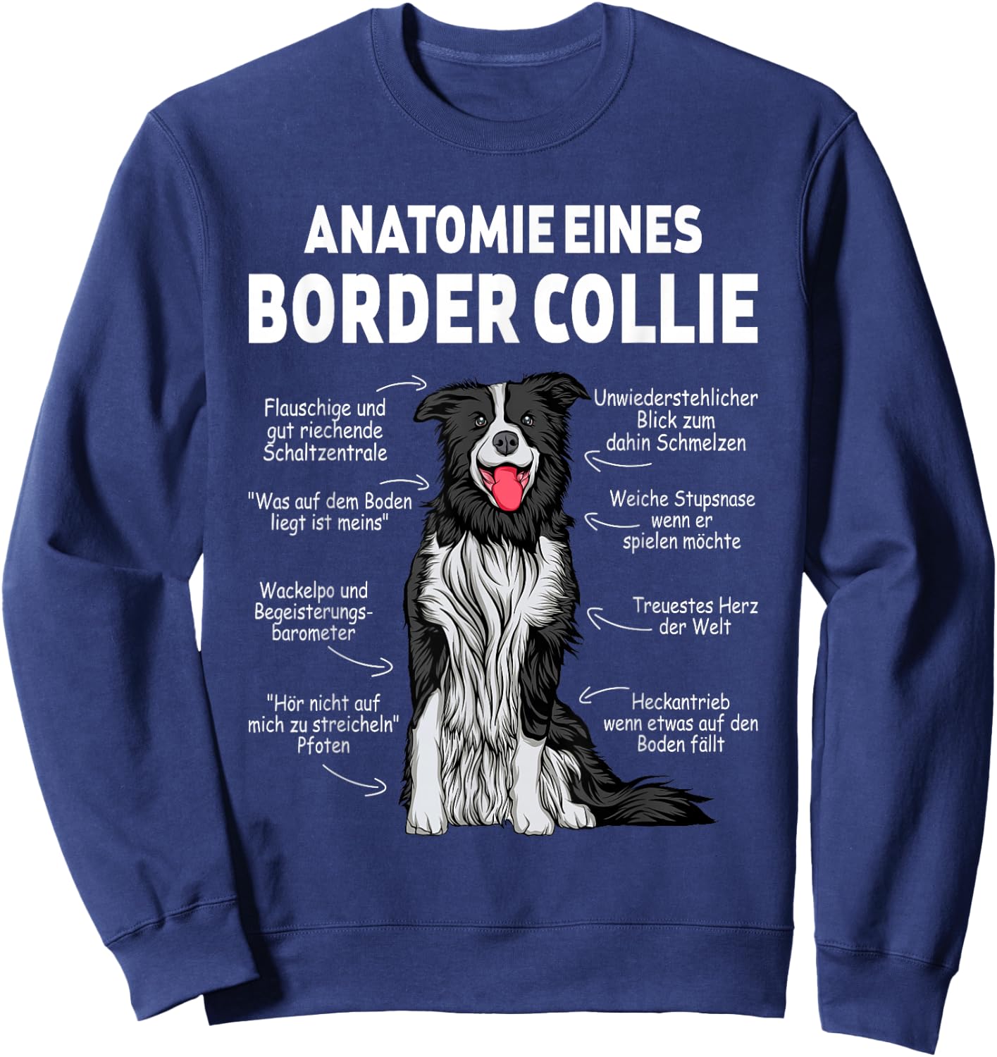 Border Collie Geschenke für Hundeliebhaber Anatomy of a Border Collie Black Small Classic Short Sleeve Pull-On Classic Fit 100% Polyester Imported Sweatshirt - Sweatshirt | Navy