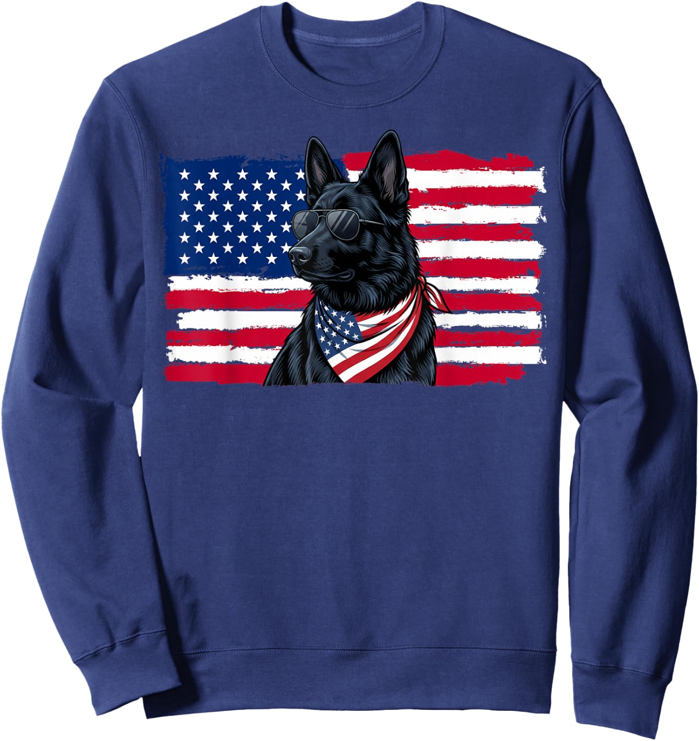 Black German Shepherd American Flag 4th July German Shepherd Sweatshirt - Sweatshirt | Navy