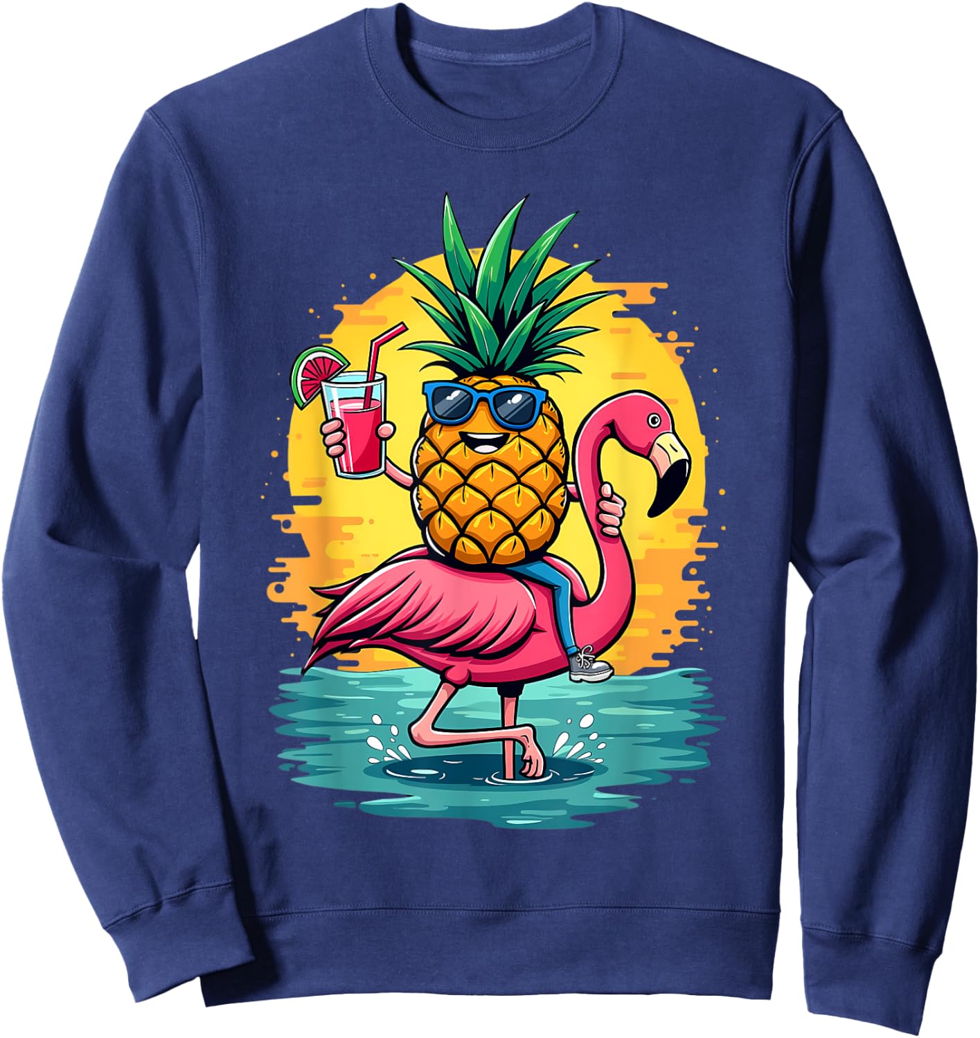 Flamingo and Pineapple Beach Hawaiian Boys Vintage , Black, S Sweatshirt - Sweatshirt | Navy