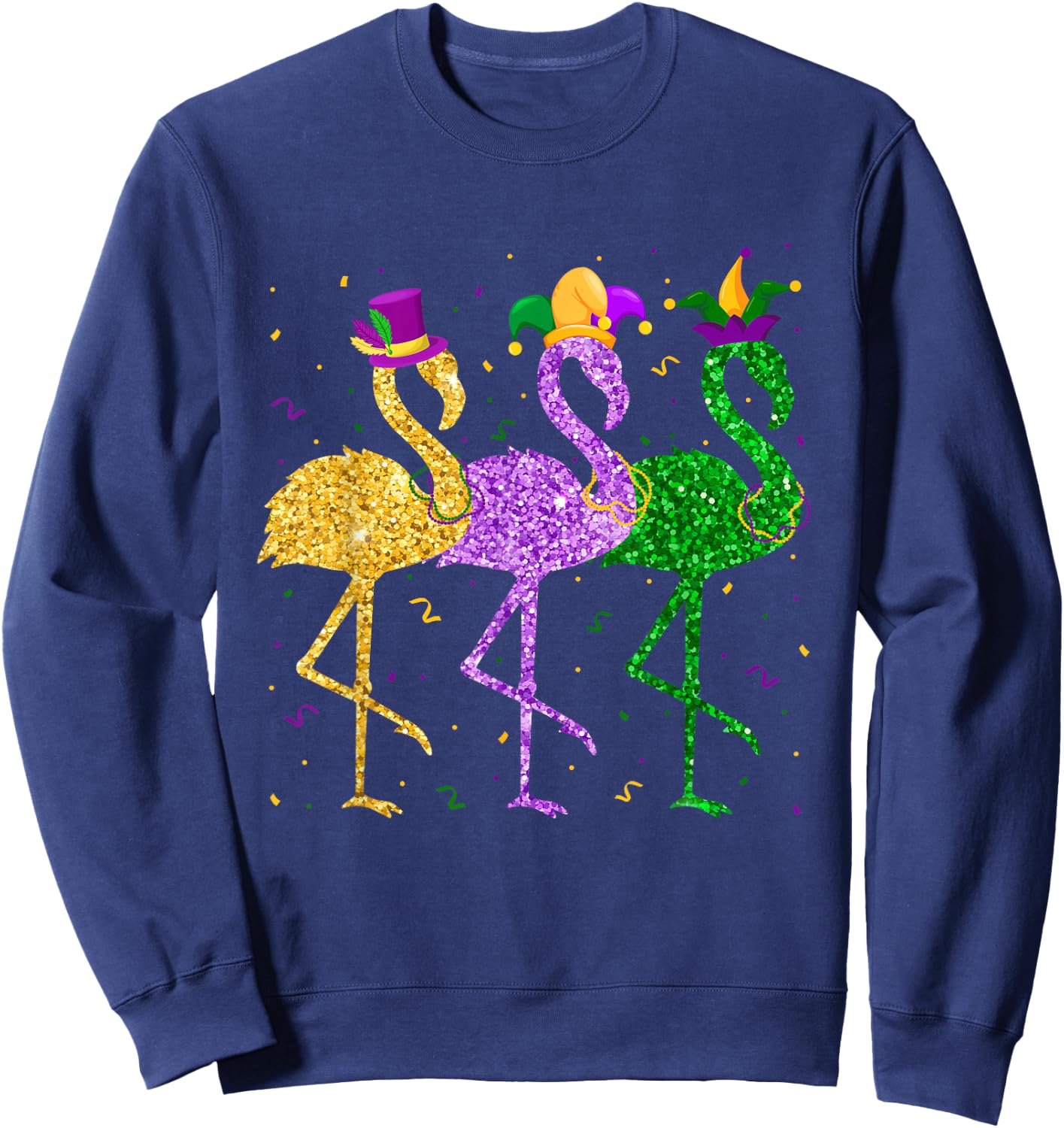 Flamingo Mardi Gras Funny Mask Beads Carnival Party Festival Sweatshirt - Sweatshirt | Navy