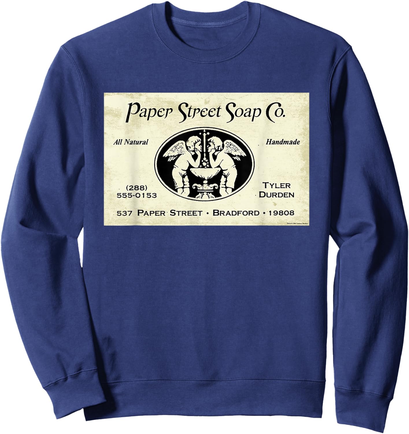 Fight Club Movie Official Paper Street Soap Co. Tyler Durden , Black, S Sweatshirt - Sweatshirt | Navy