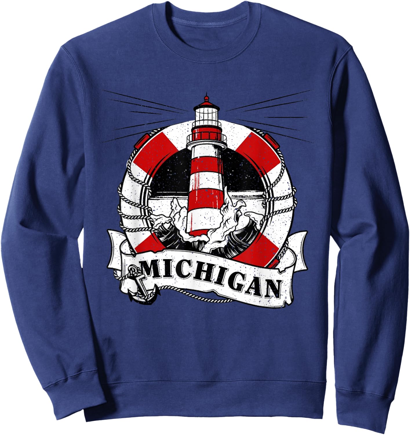 Vintage Michigan Great Lakes Lighthouse Travel Souvenir Sweatshirt - Sweatshirt | Navy