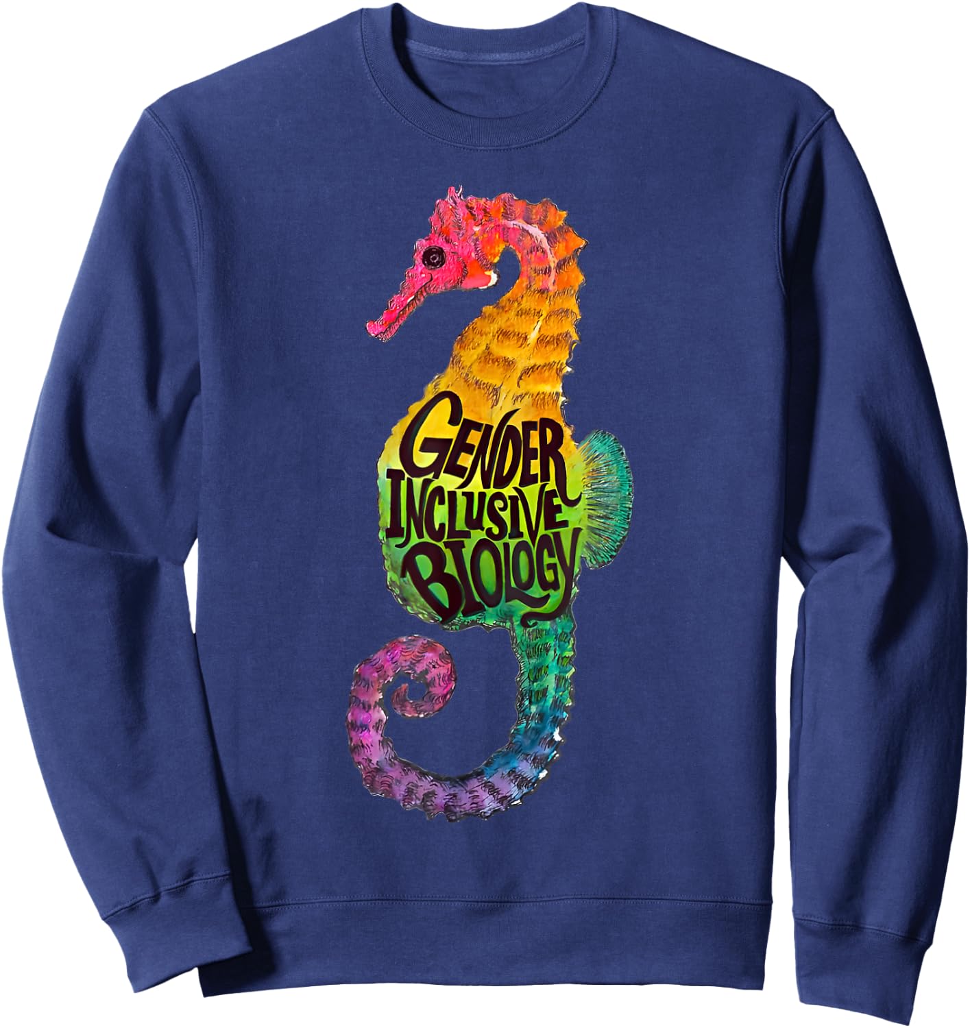 Rainbow Seahorse Dad Gay Pride Month LGBTQ Fathers Day Sweatshirt - Sweatshirt | Navy
