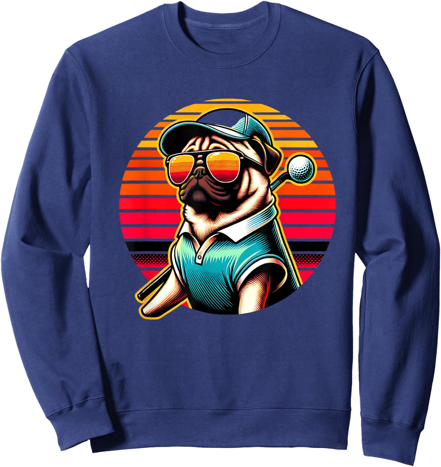 Funny Pug Golfer Dog Golfing Sports Women Kids Sweatshirt - Sweatshirt | Navy