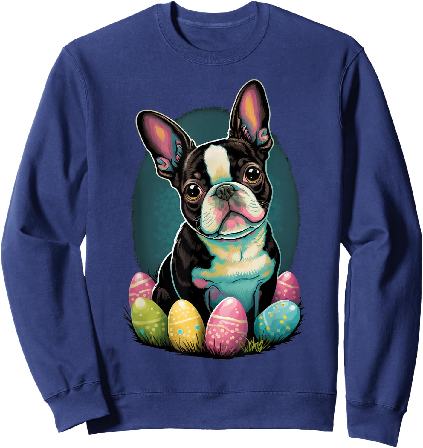 Easter Boston Terrier Bunny Eggs Dog Easter Boston Terrier Women Kids Sweatshirt - Sweatshirt | Navy