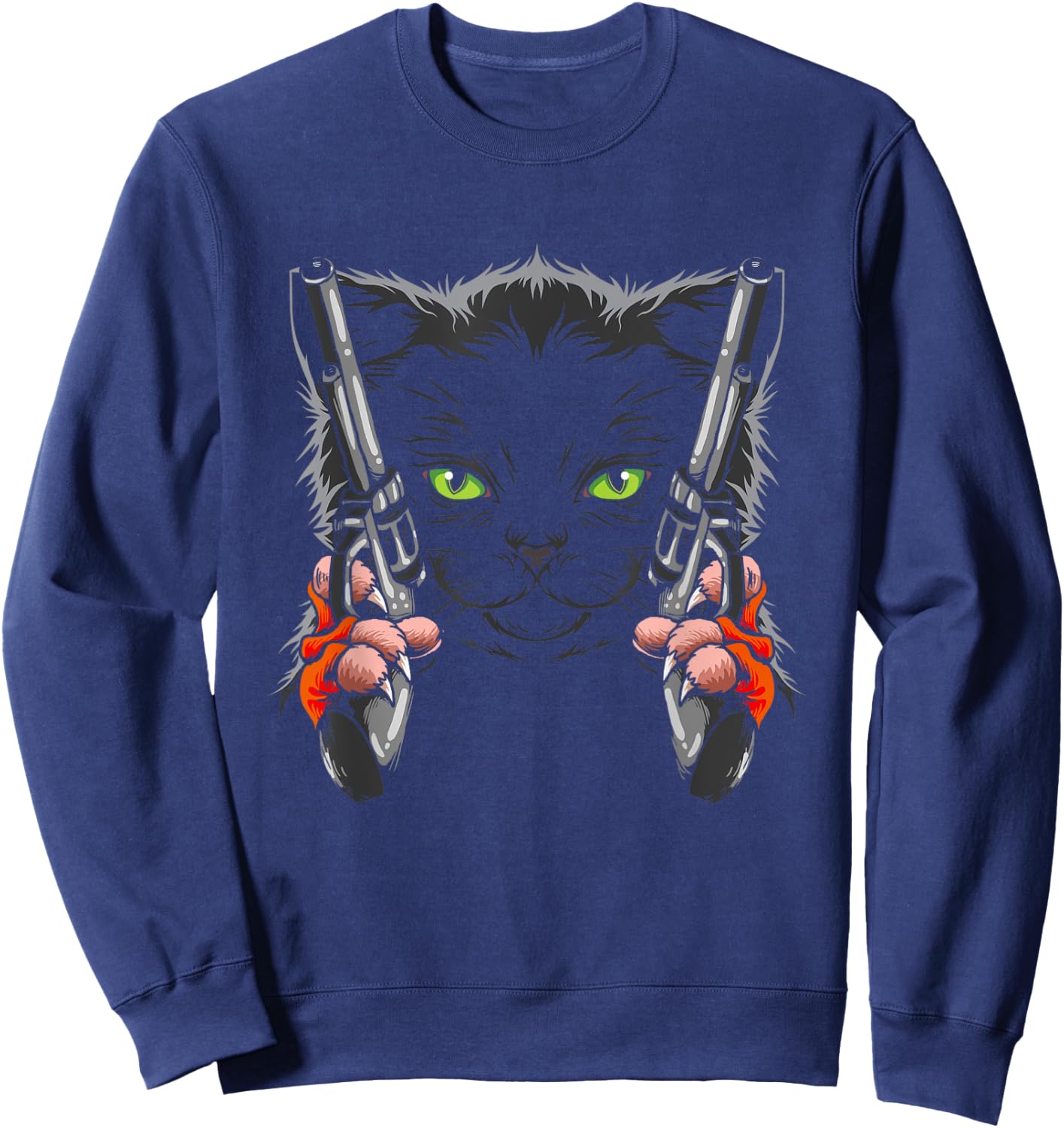 Cat with Gun - Gun Kitty - Gunning for Kitties - Funny Cat Sweatshirt - Sweatshirt | Navy