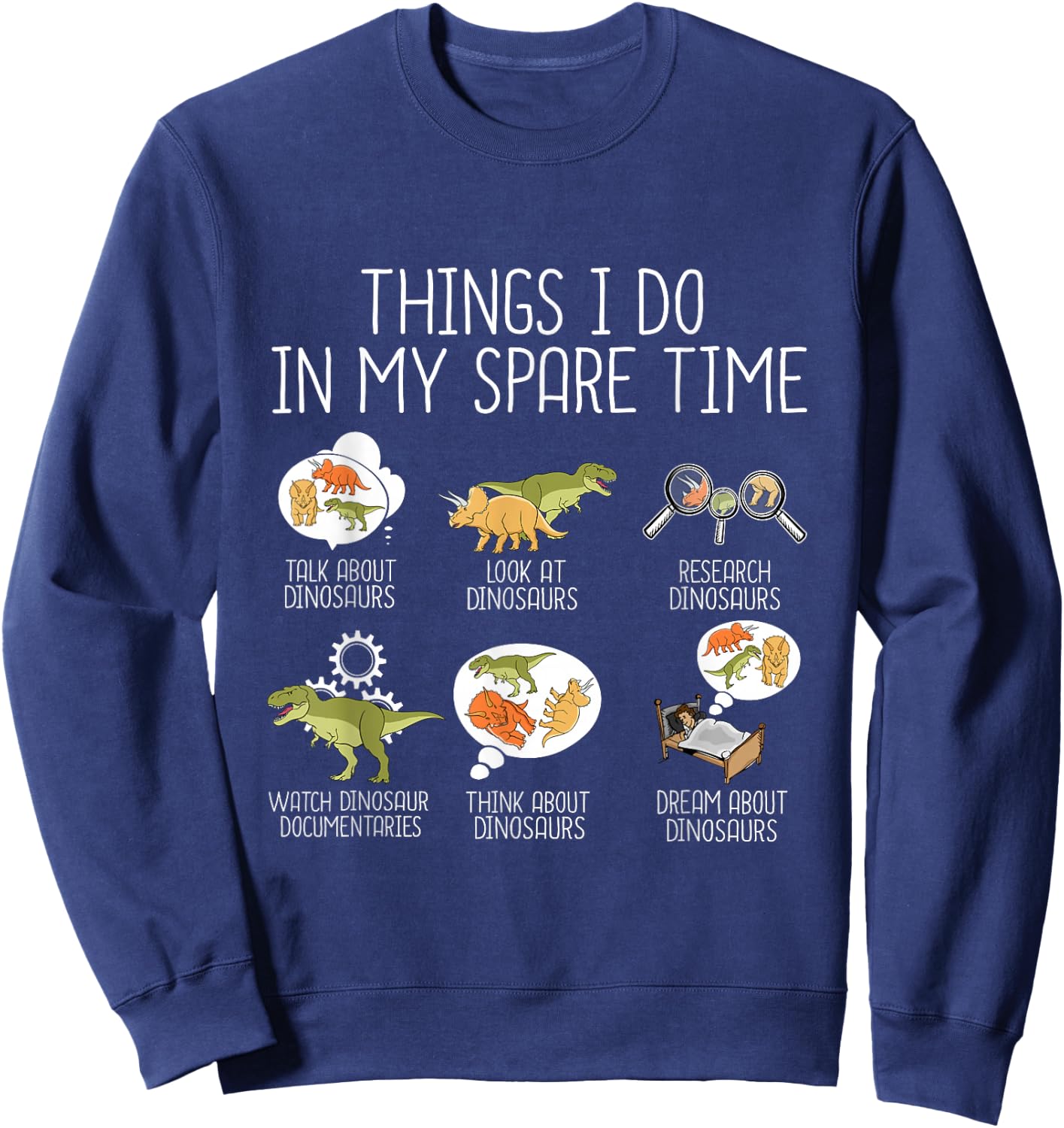 Dinosaur Lover Kids Triceratops T Rex Dinosaur Sweatshirt - Sweatshirt | Navy